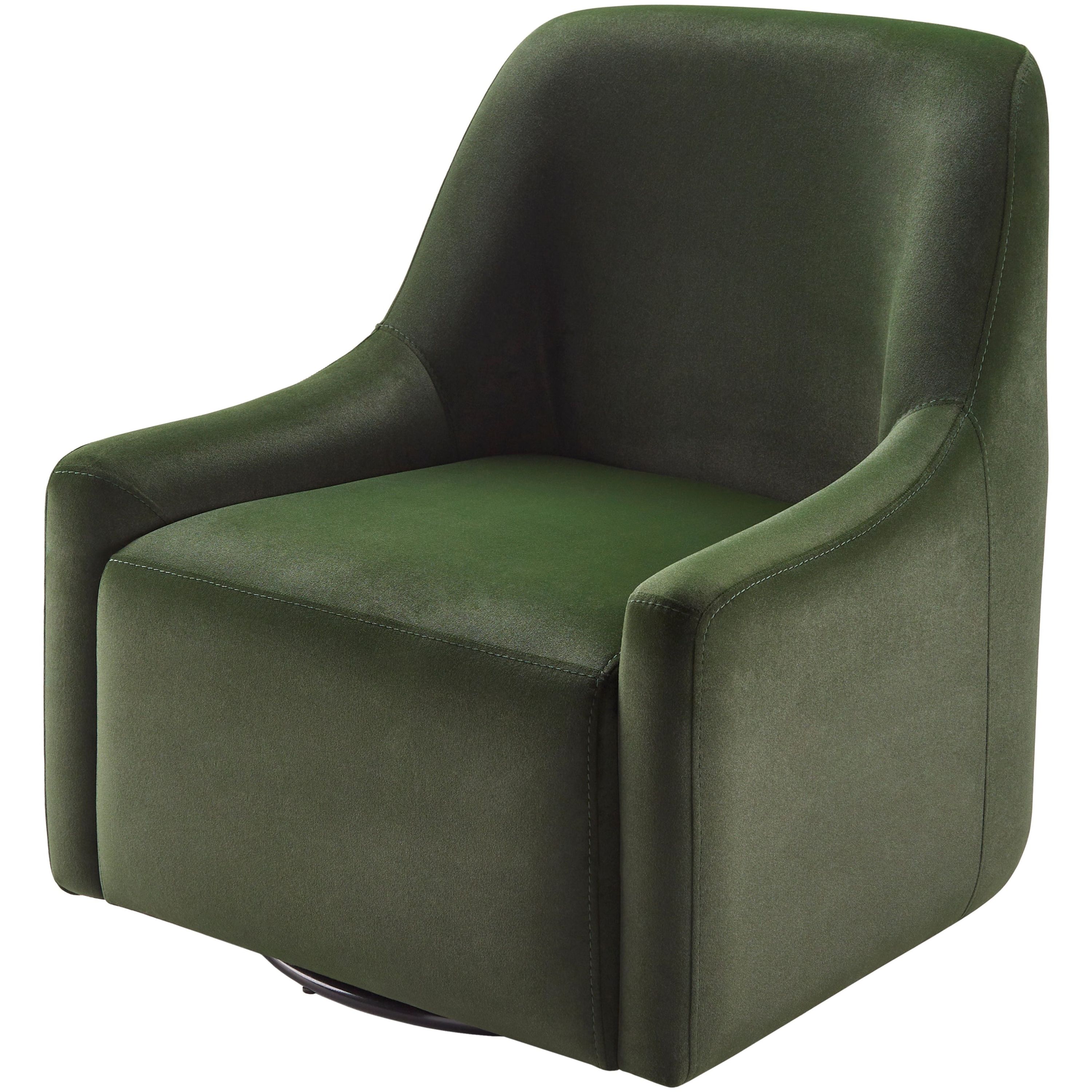 Surya Tasa Modern Faux Suede Dark Olive Green Swivel Chair - Image 2