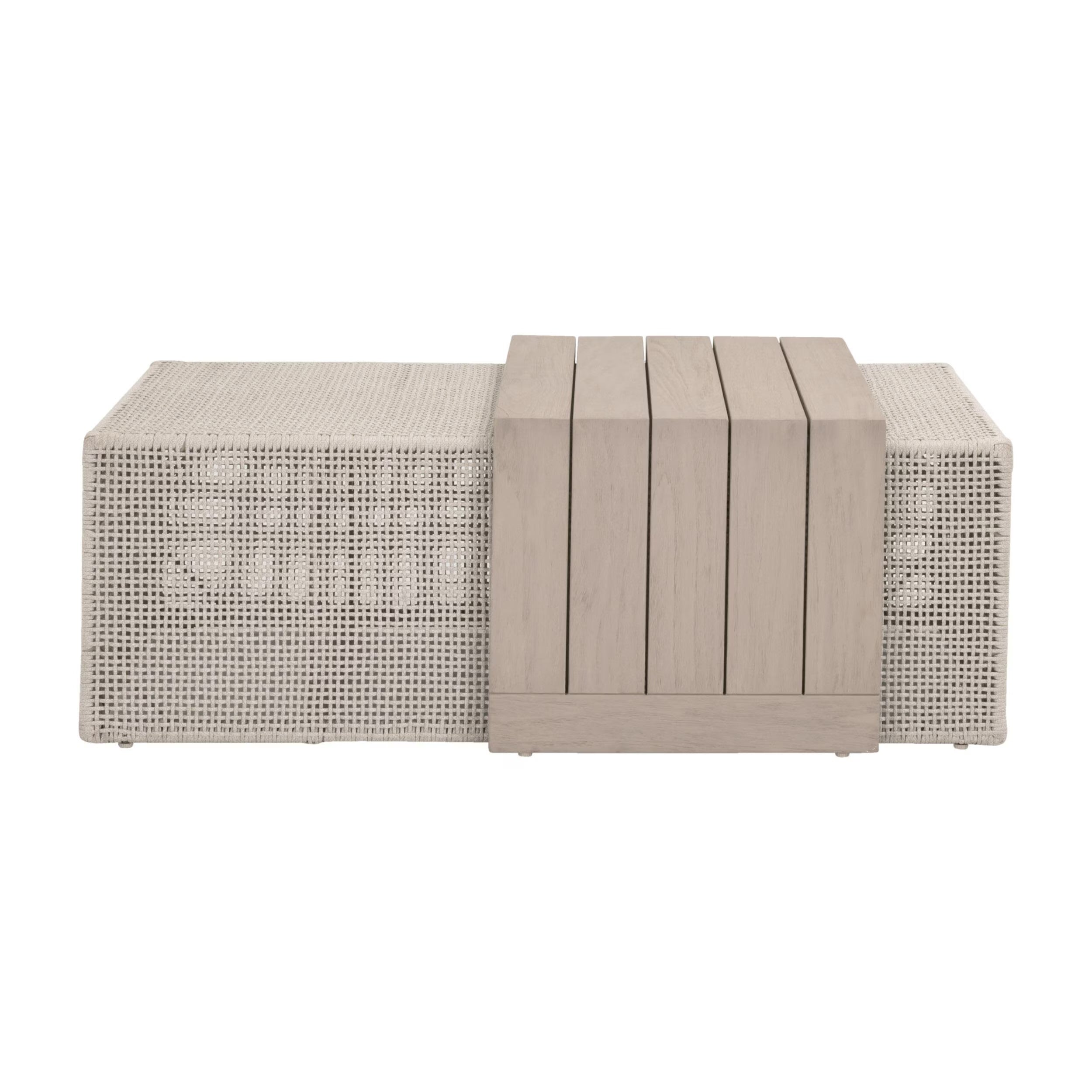 Essentials For Living Rhode Outdoor Coffee Table ~ Oat Flat Rope, Washed Ever Teak - Image 1