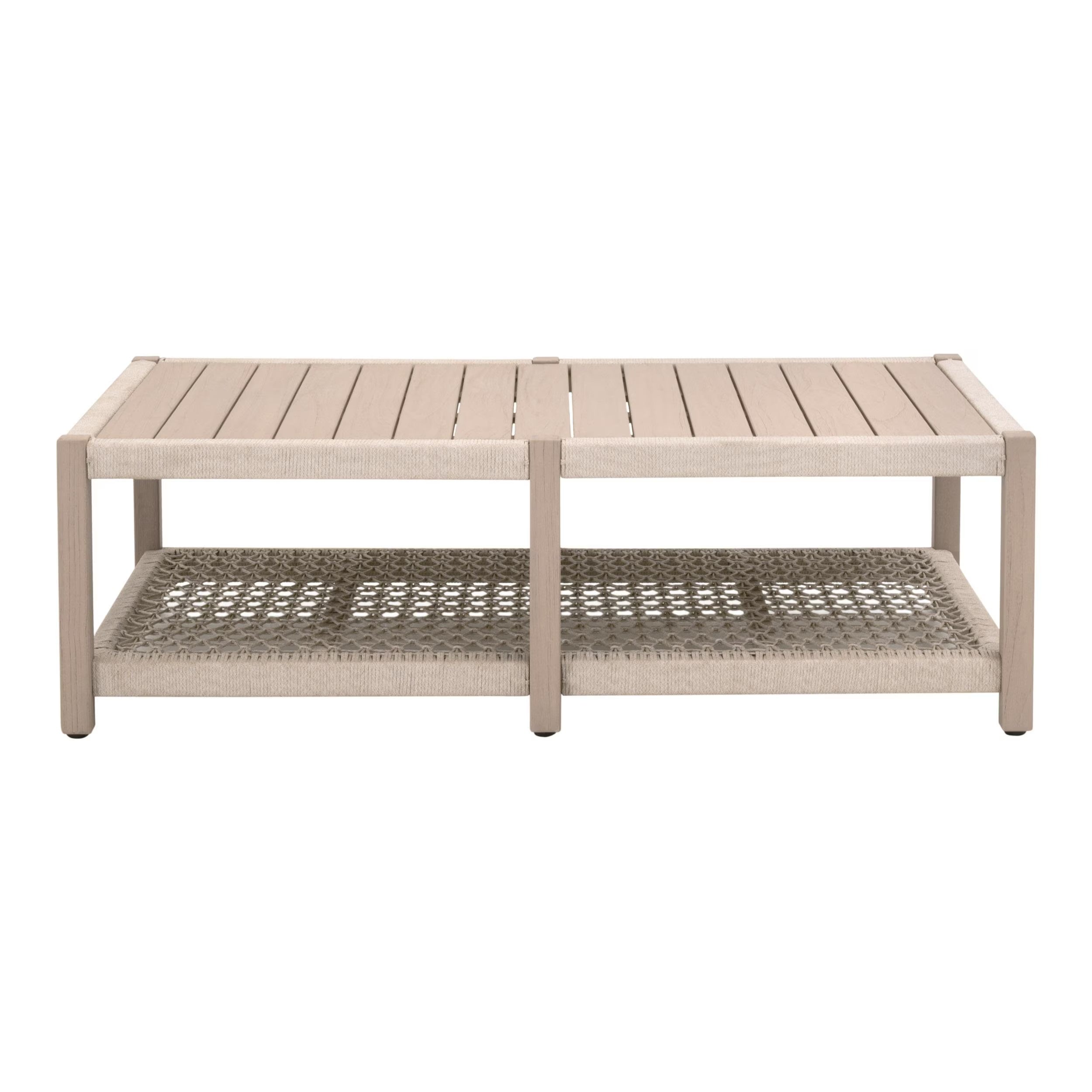 Essentials For Living Wrap Outdoor Coffee Table ~ Oat Flat Rope, Washed Ever Teak - Image 1