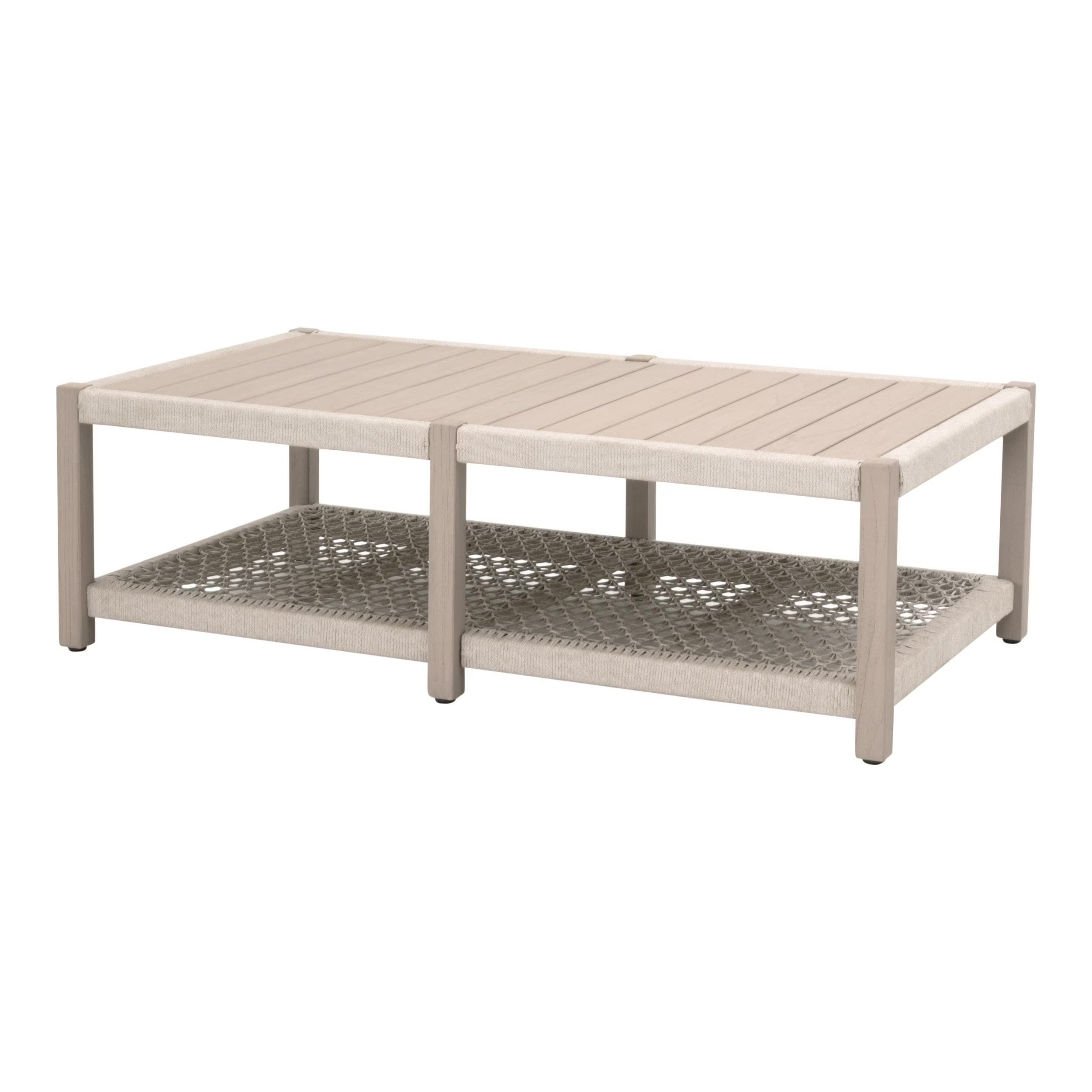 Essentials For Living Wrap Outdoor Coffee Table ~ Oat Flat Rope, Washed Ever Teak - Image 2