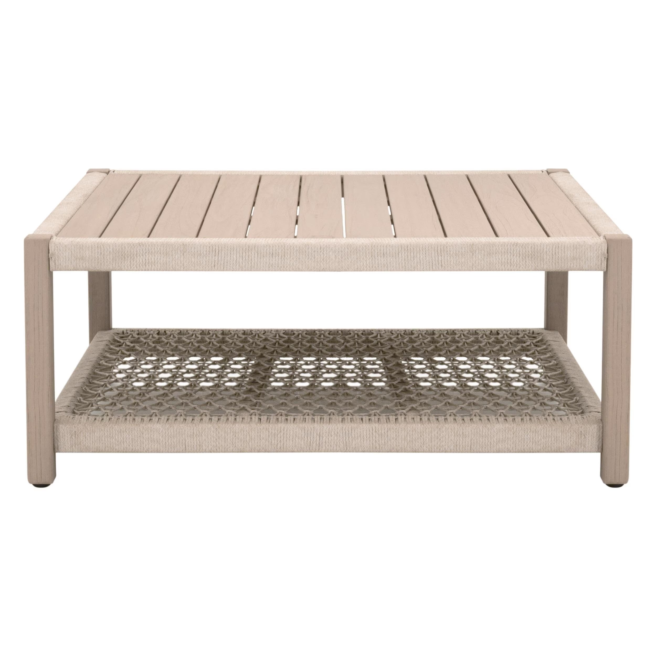 Essentials For Living Wrap Outdoor Square Coffee Table ~ Oat Flat Rope, Washed Ever Teak - Image 1