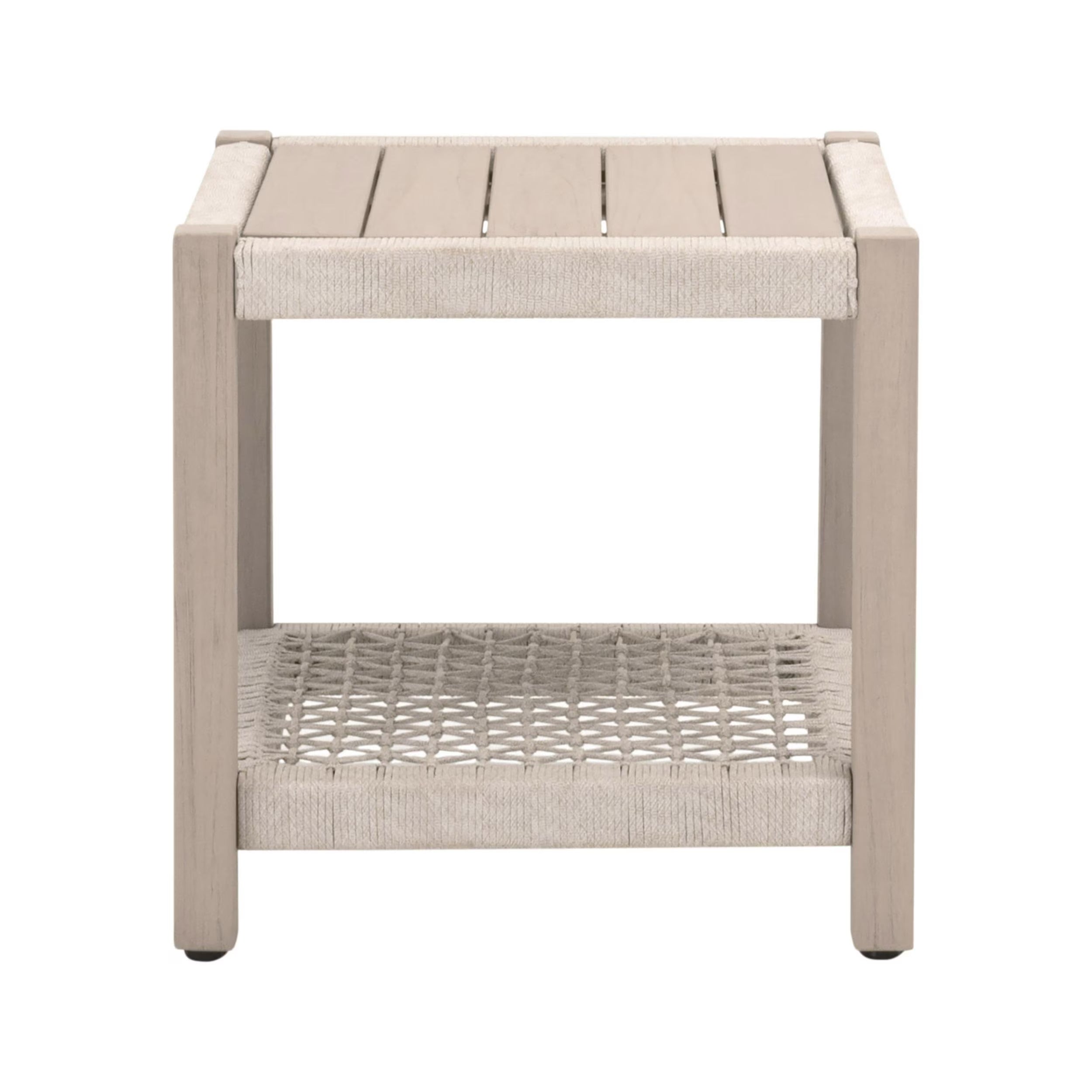 Essentials For Living Wrap Outdoor End Table ~ Oat Flat Rope, Washed Ever Teak - Image 1