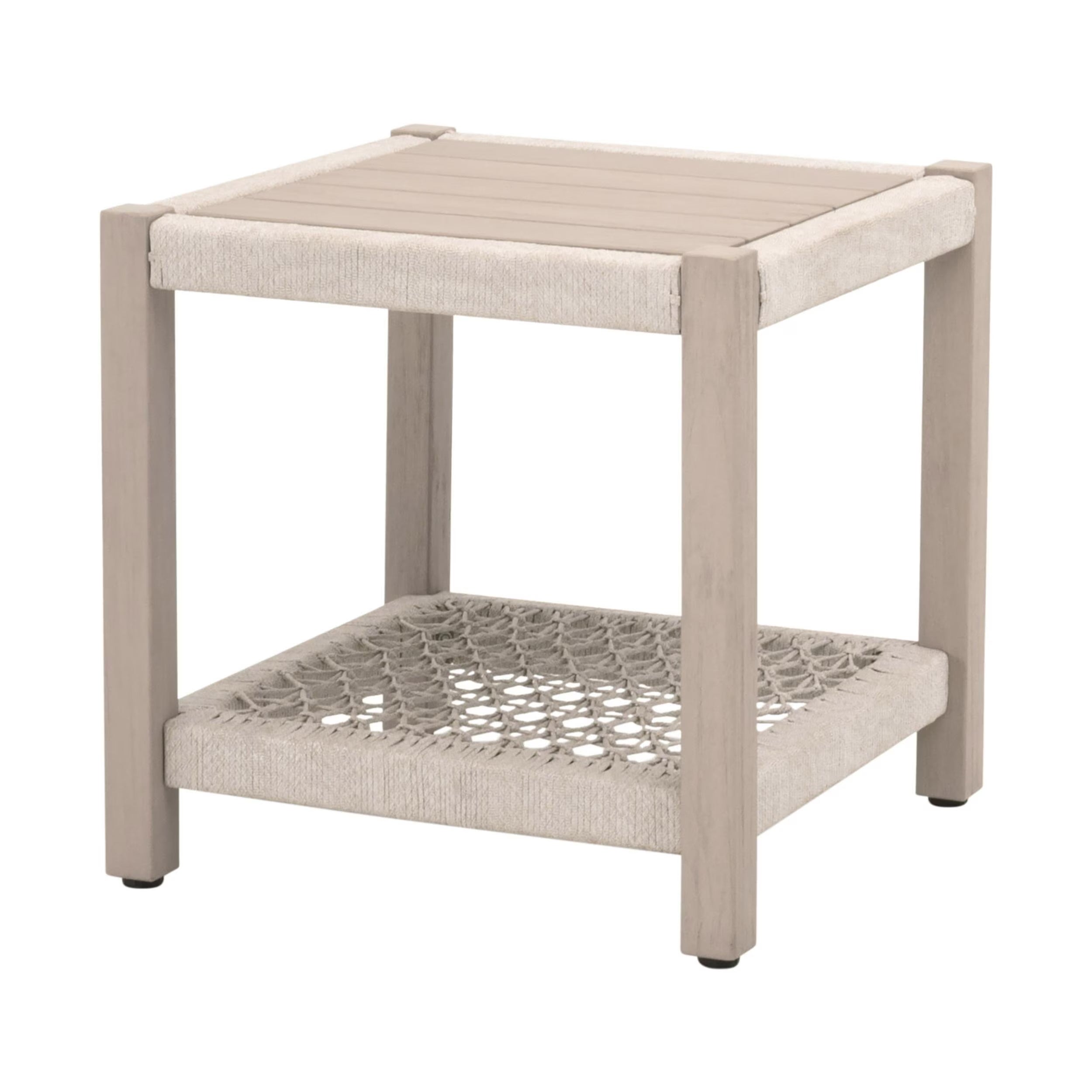 Essentials For Living Wrap Outdoor End Table ~ Oat Flat Rope, Washed Ever Teak - Image 2