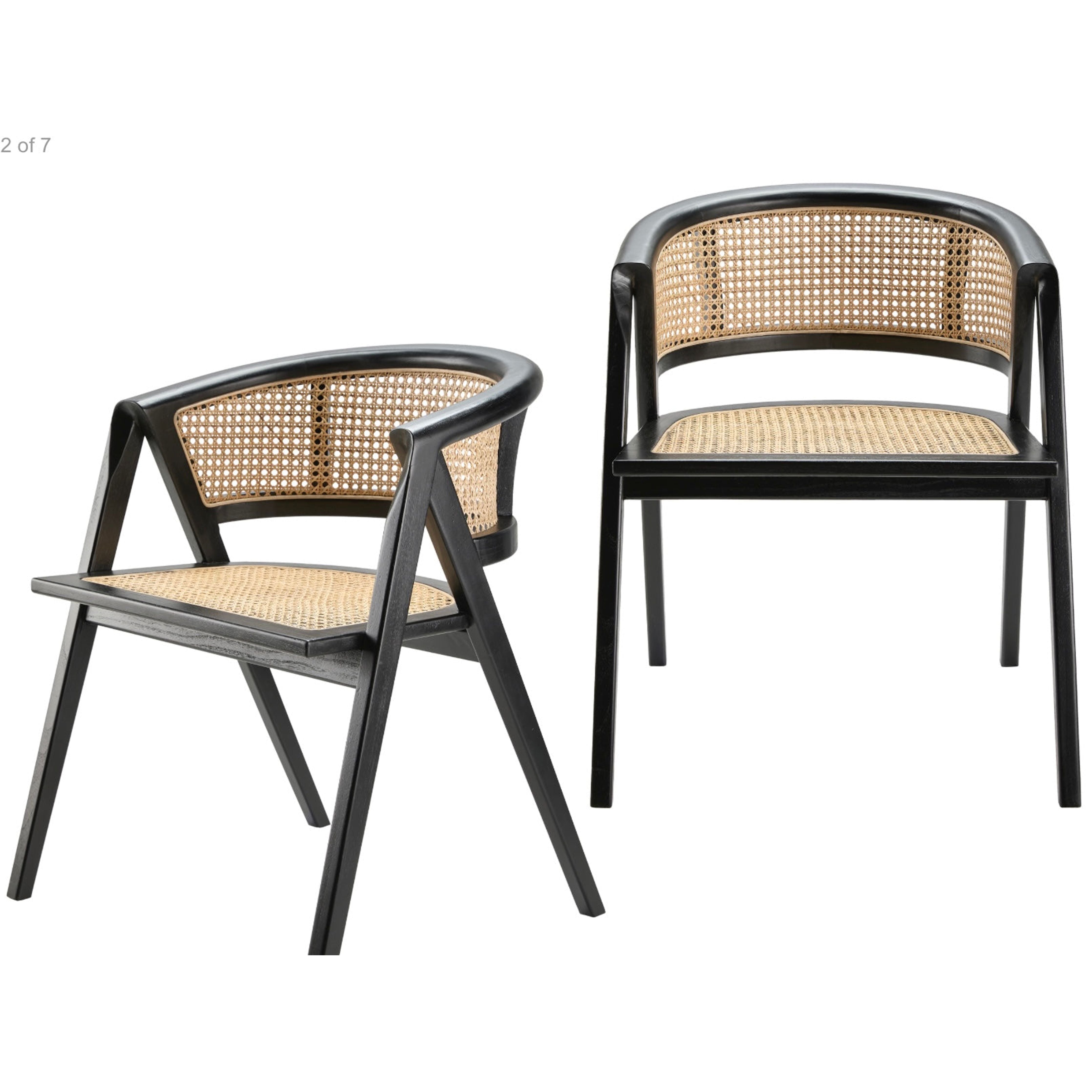Surya Yulin Modern Wheat Back Rattan with Black Wood Set of 2 Dining Chairs - Image 2