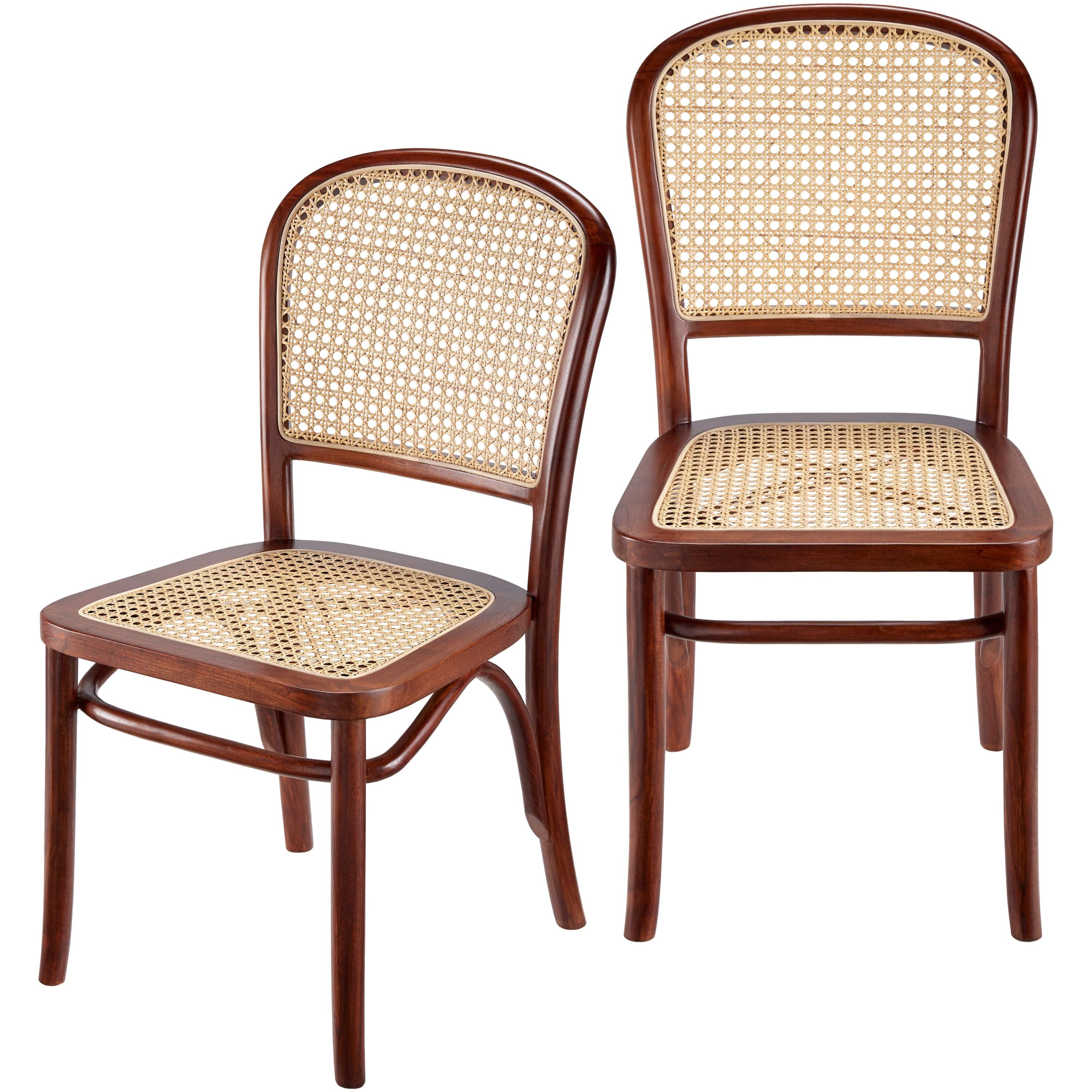 Surya Yumen Modern Wheat Back Rattan with Dark Brown Wood Set of 2 Dining Chairs - Image 1