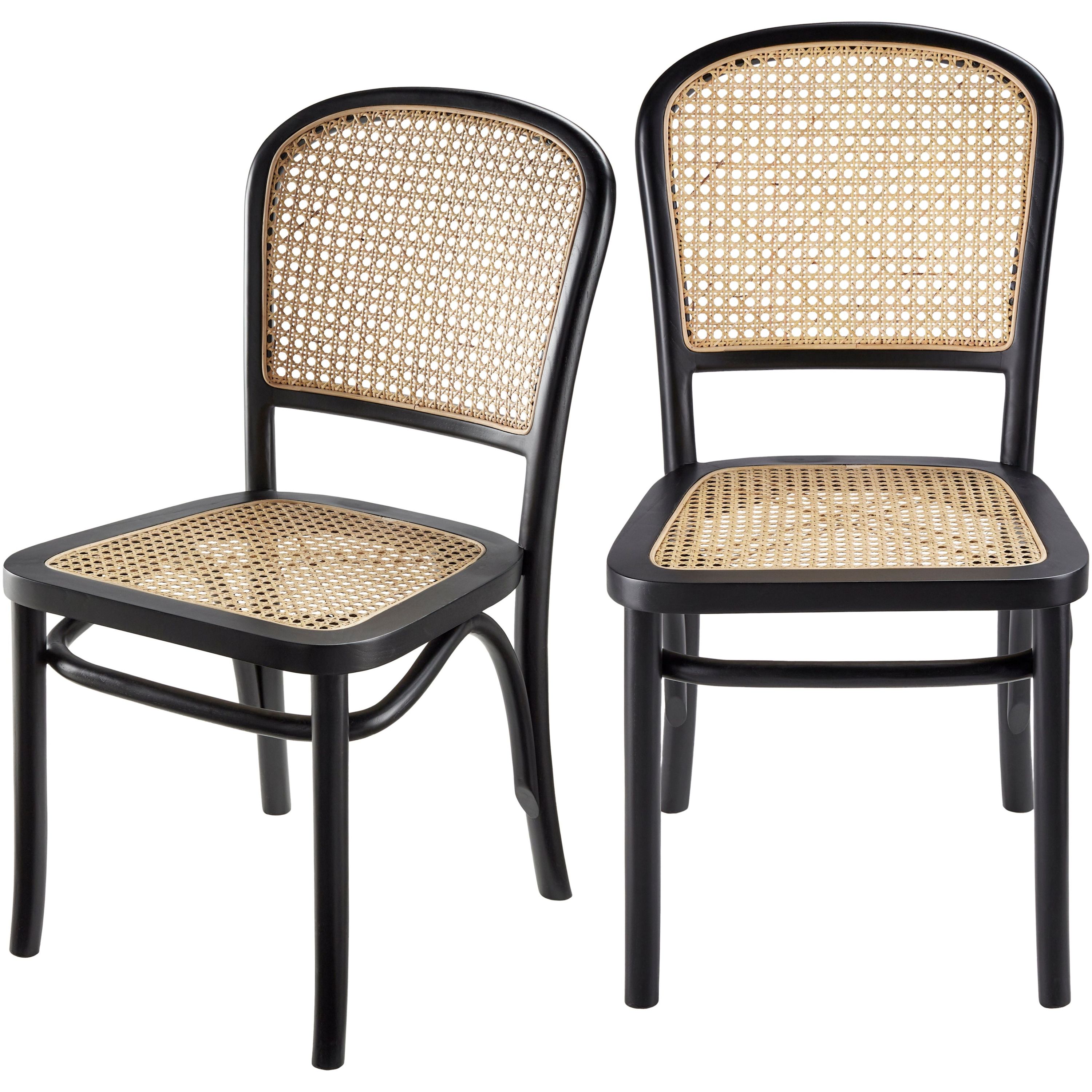 Surya Yumen Modern Wheat Back Rattan with Black Wood Set of 2 Dining Chairs - Image 1