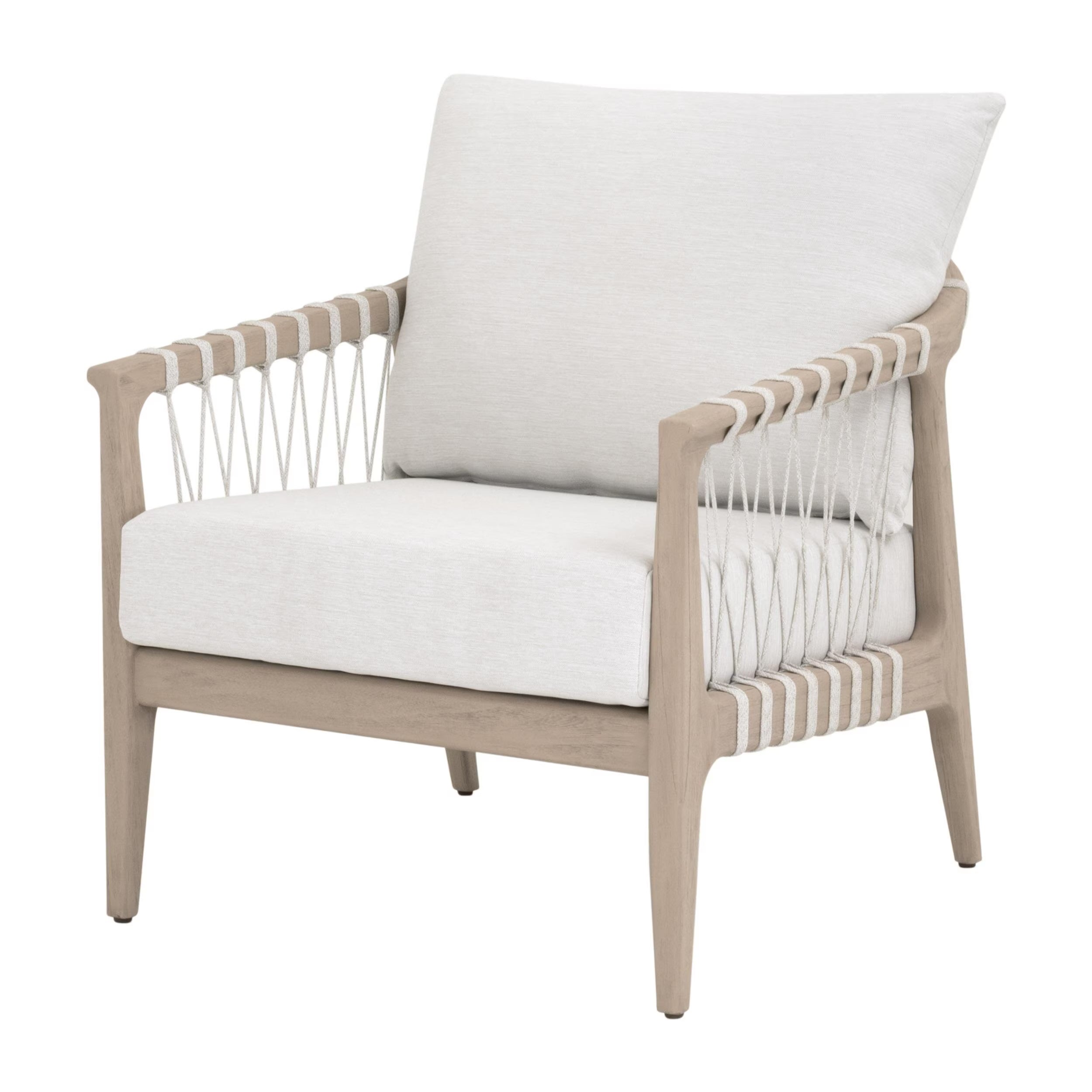 Essentials For Living Pacific Outdoor Club Chair ~ White Speckle Flat Rope, Performance White Speckle, Washed Ever Teak - Image 2