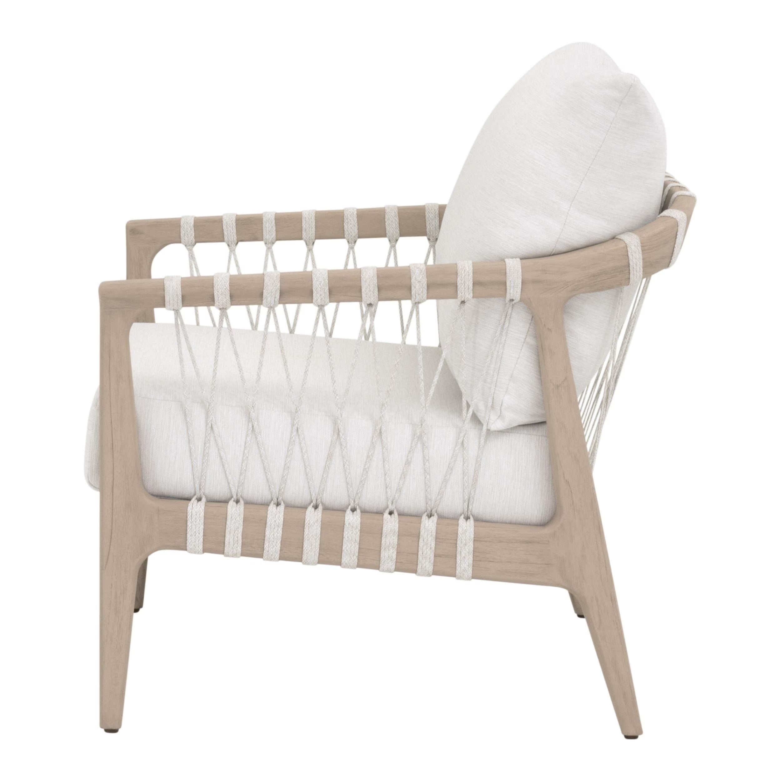 Essentials For Living Pacific Outdoor Club Chair ~ White Speckle Flat Rope, Performance White Speckle, Washed Ever Teak - Image 3