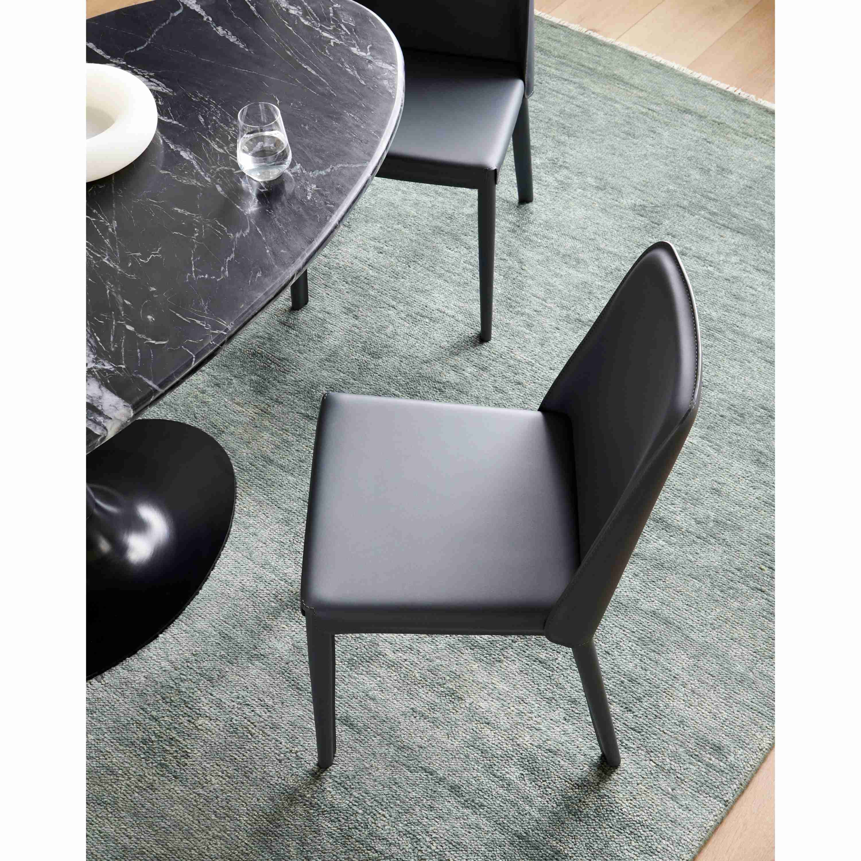 Surya Rosy Modern Dark Blue Faux Leather Set of 2 Dining Chairs - Image 2