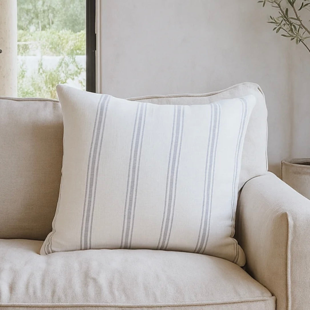 Anaya Home So Soft Linen White with Grey Stripes Pillow 20x20 With Down Insert ~DREAMY BEDDING SALE ~ Limited Quantity - Image 1