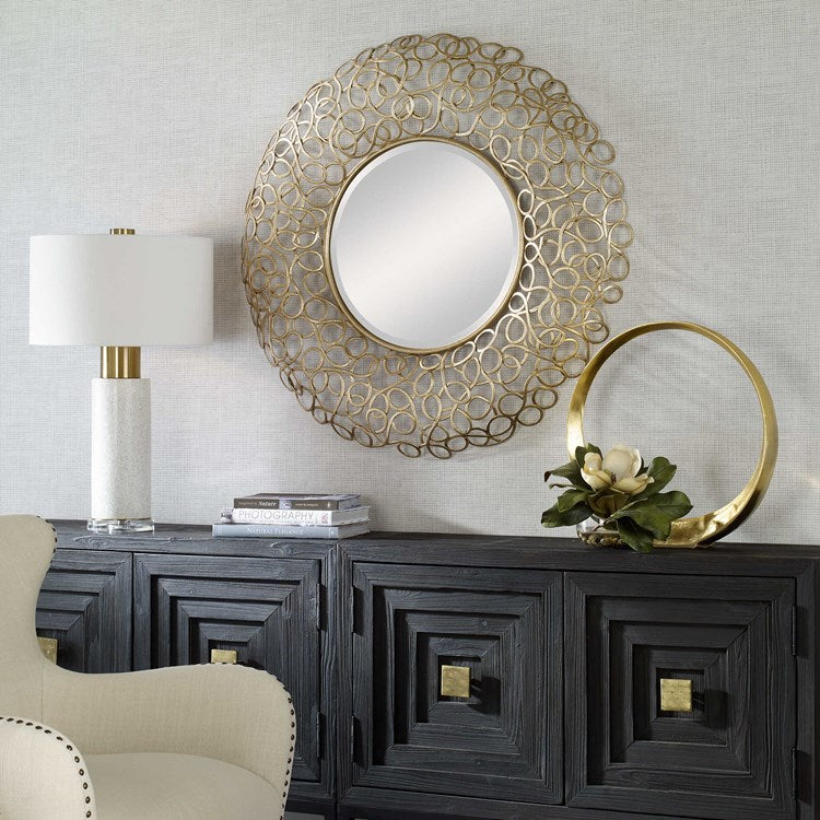 Uttermost Swirl Gold Leaf Iron Round Mirror - Image 3