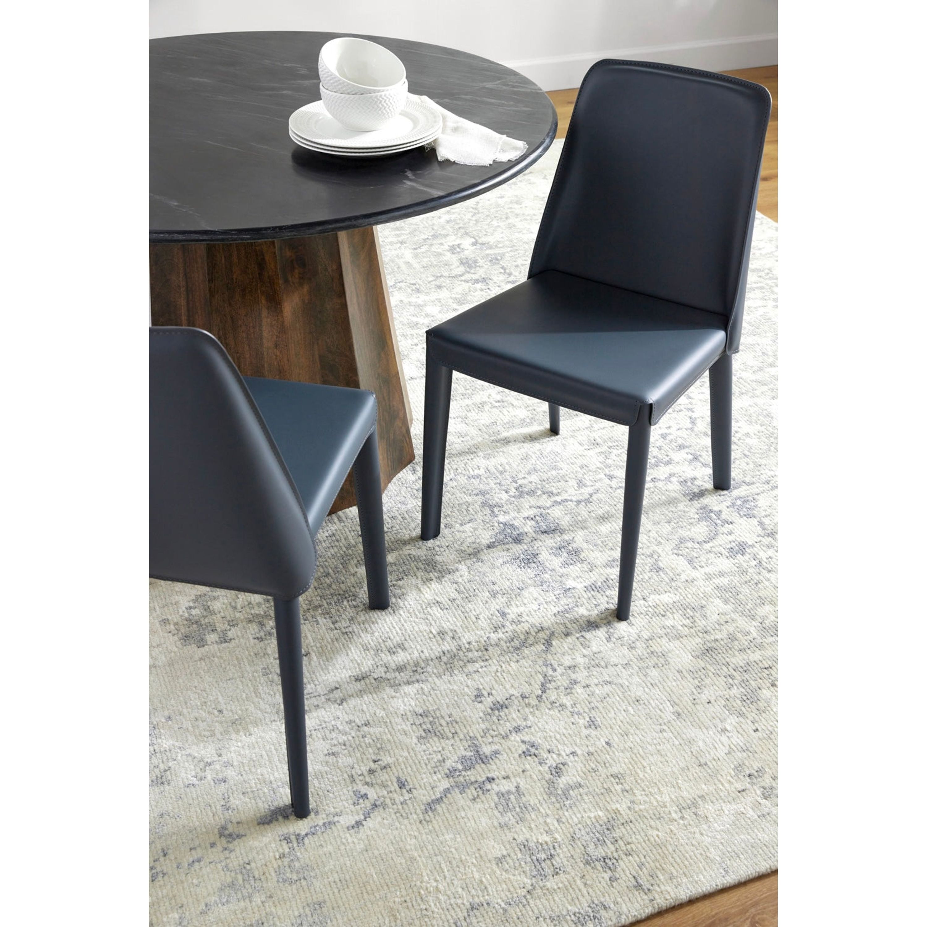 Surya Rosy Modern Dark Blue Faux Leather Set of 2 Dining Chairs - Image 1