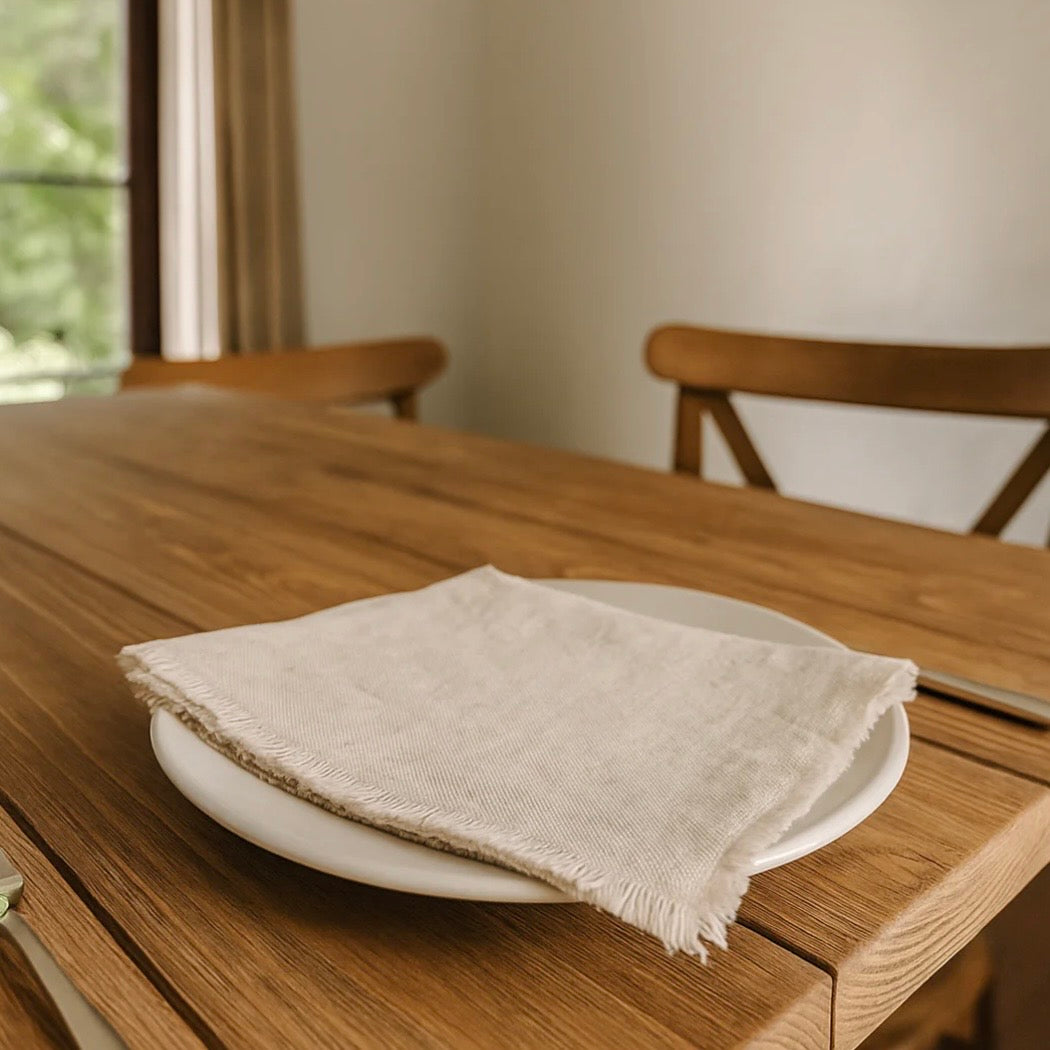 Anaya Home So Soft Linen Natural Beige Fringe Napkins ~ Set of 4  ~ DREAMY BEDDING SALE ~ Limited Quantity