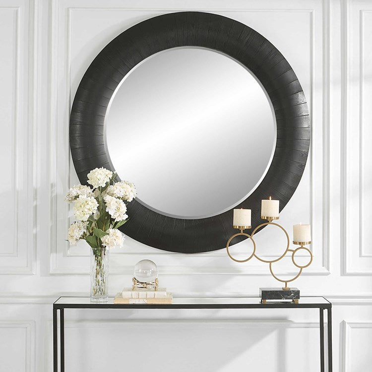 Uttermost Stockade Dark Expresso Wood Round Mirror - Image 1