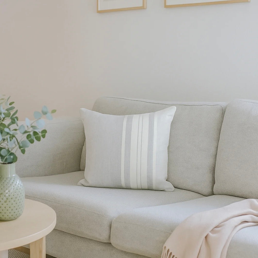 Anaya Home So Soft Linen Light Grey Bold Stripe Pillow 20x20 With Down Insert ~DREAMY BEDDING SALE ~ Limited Quantity - Image 1
