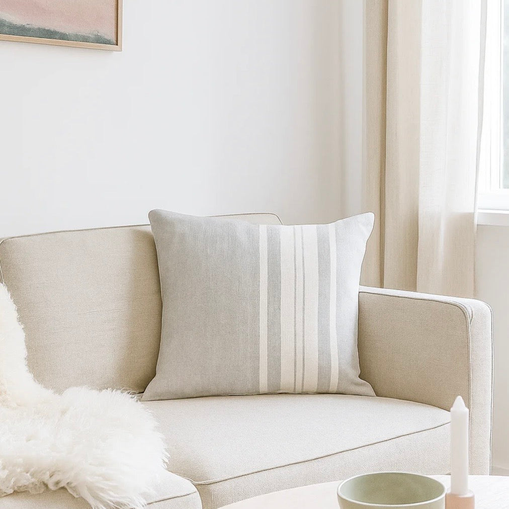 Anaya Home So Soft Linen Light Grey Bold Stripe Pillow 20x20 With Down Insert ~DREAMY BEDDING SALE ~ Limited Quantity - Image 2
