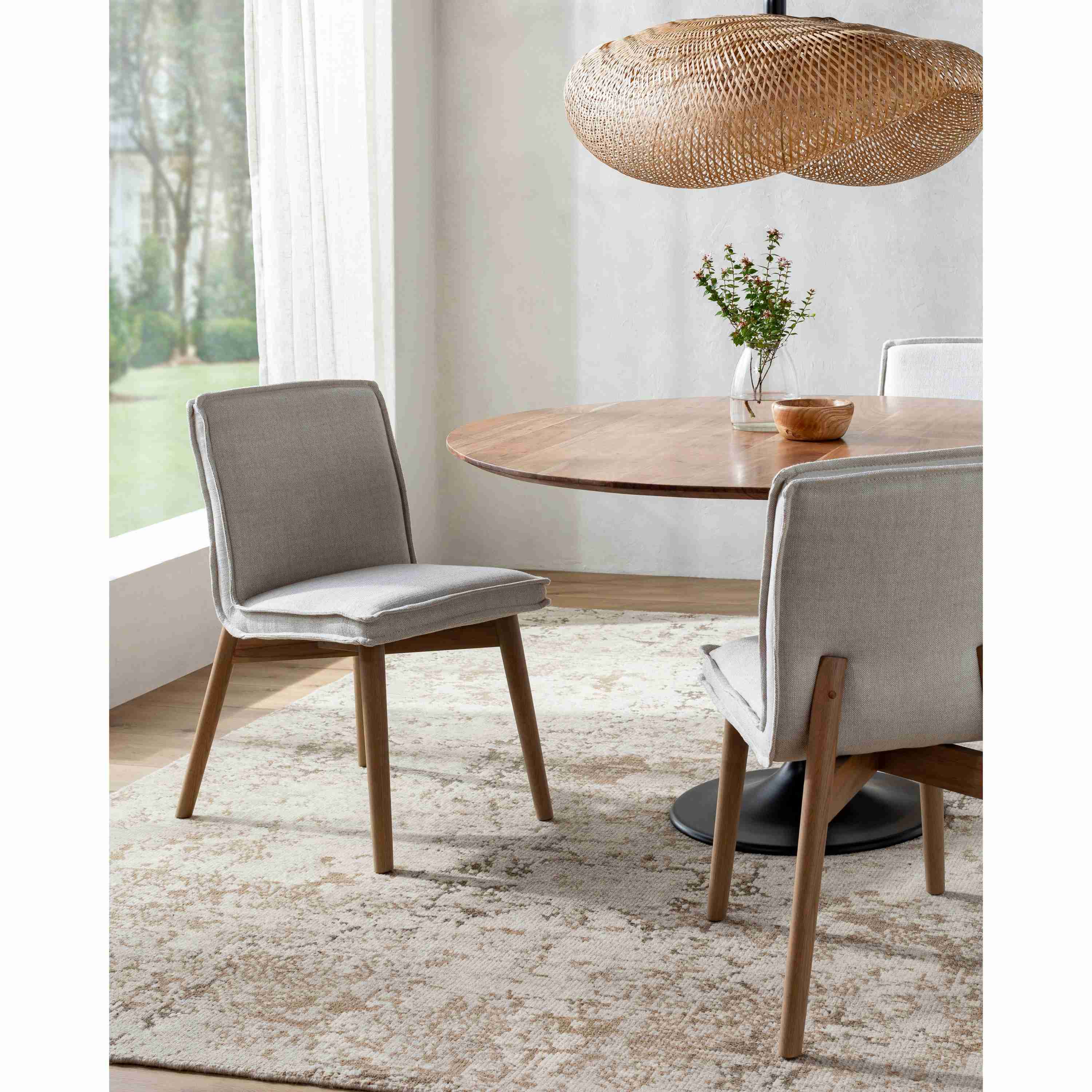 Surya Tilly Modern Linen with Honey Wood Legs Set of 2 Dining Chairs - Image 1