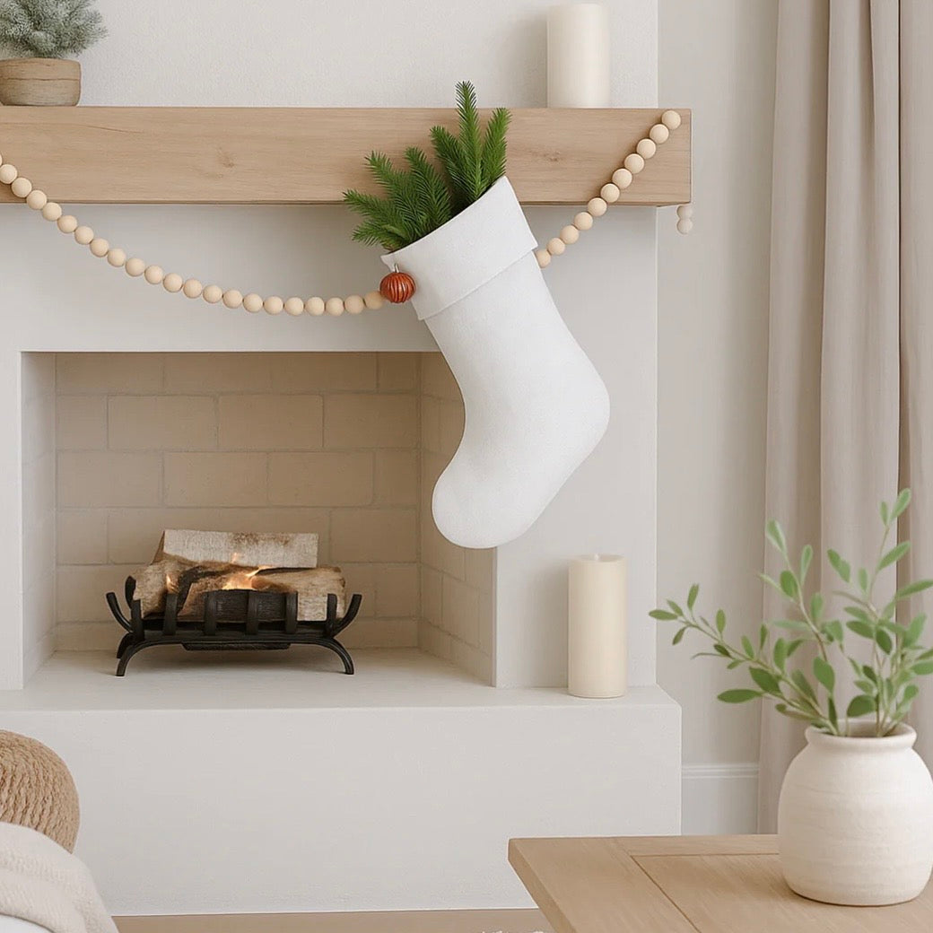 Anaya Home Linen Christmas Stocking  ~ Bright White - Image 1
