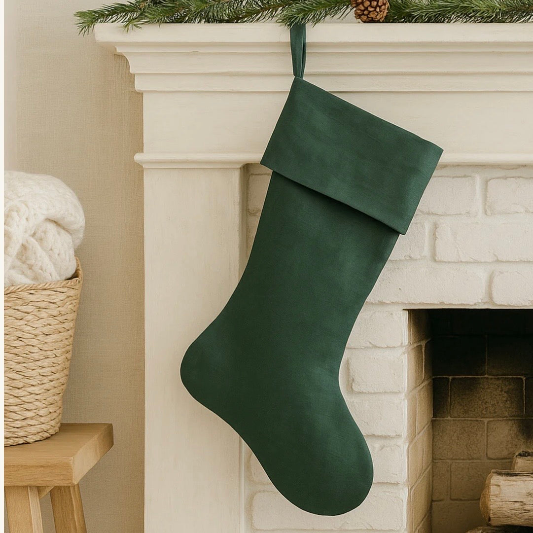 Anaya Home Linen Christmas Stocking  ~ Emerald Green - Image 2