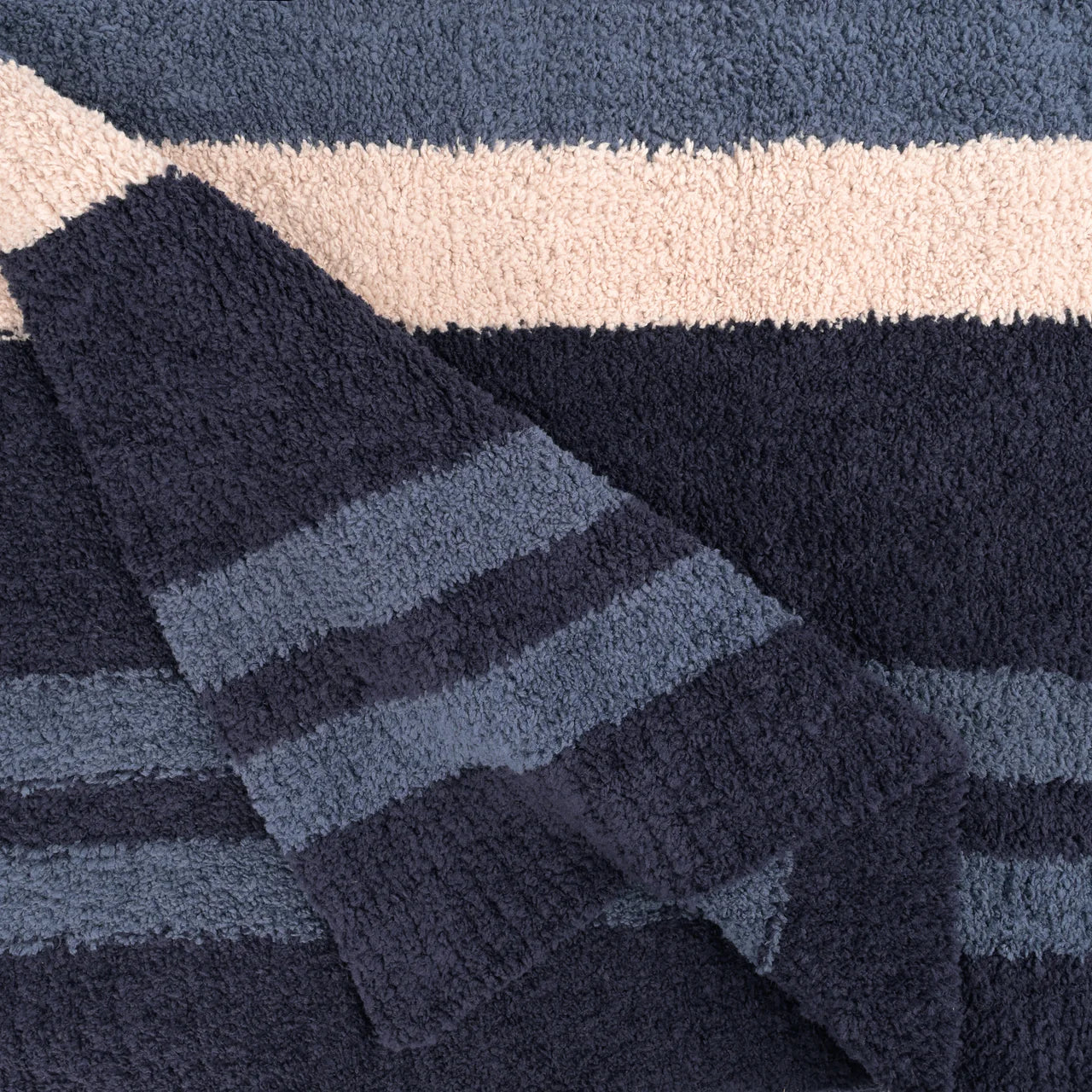 Kashwere Ultra Plush Dark Navy, Vintage Blue and Wheat Multi Striped Throw Blanket - Image 3