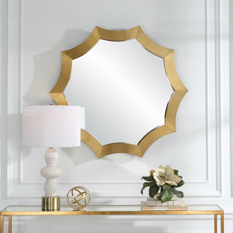 Uttermost Flare Brushed Brass Round Mirror - Image 1