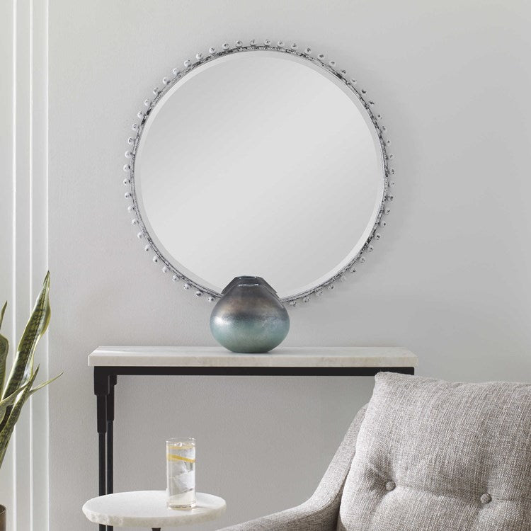 Uttermost Tara Aged White Round Mirror - Image 1