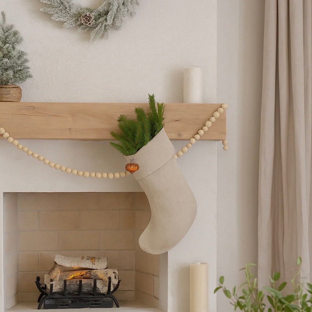 Anaya Home Linen Christmas Stocking  ~ Warm Beige - Image 2