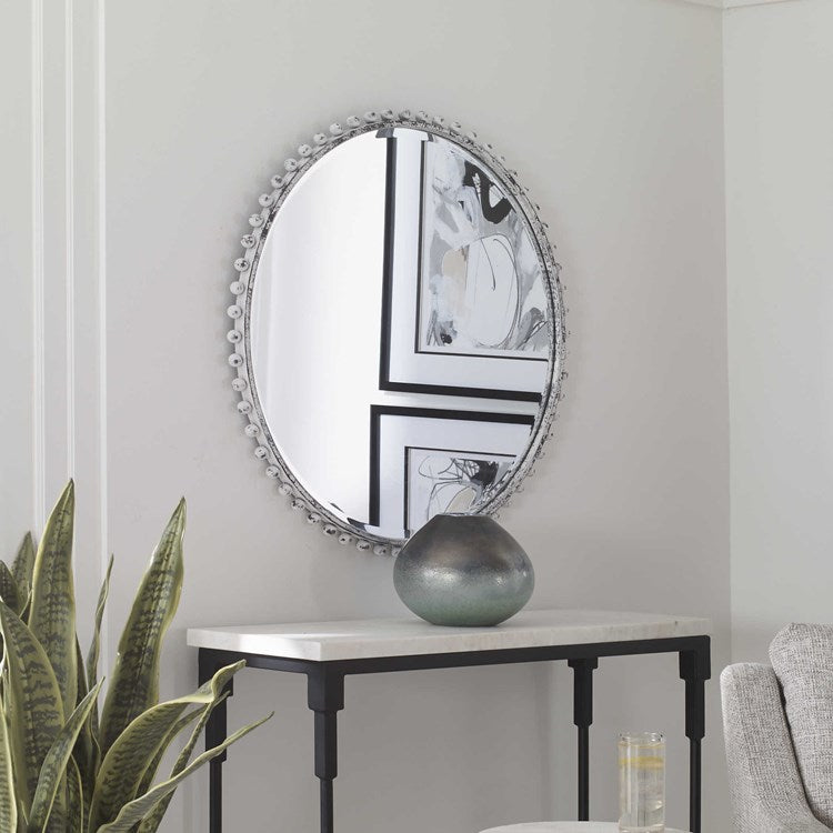 Uttermost Tara Aged White Round Mirror - Image 3
