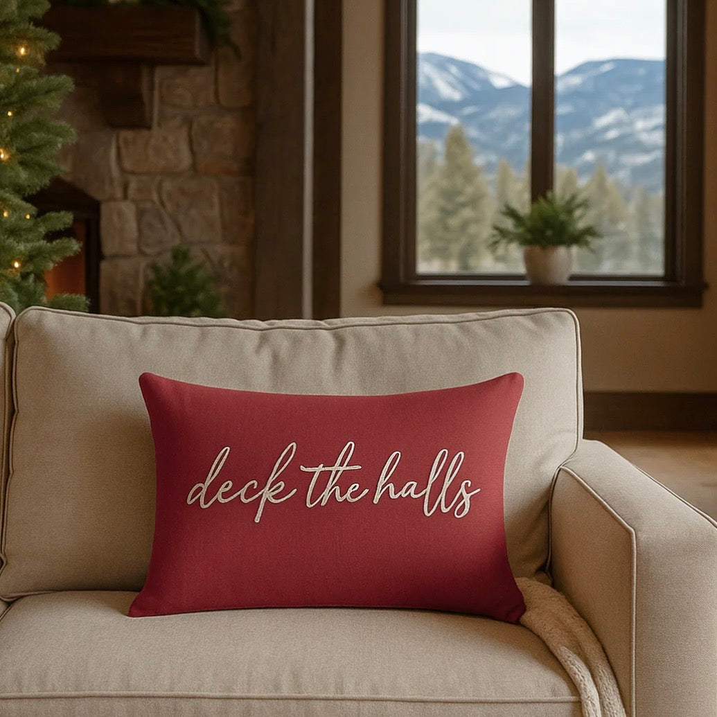 Anaya Home Deck The Halls Red Linen 14 x 20 Holiday Pillow - Image 2