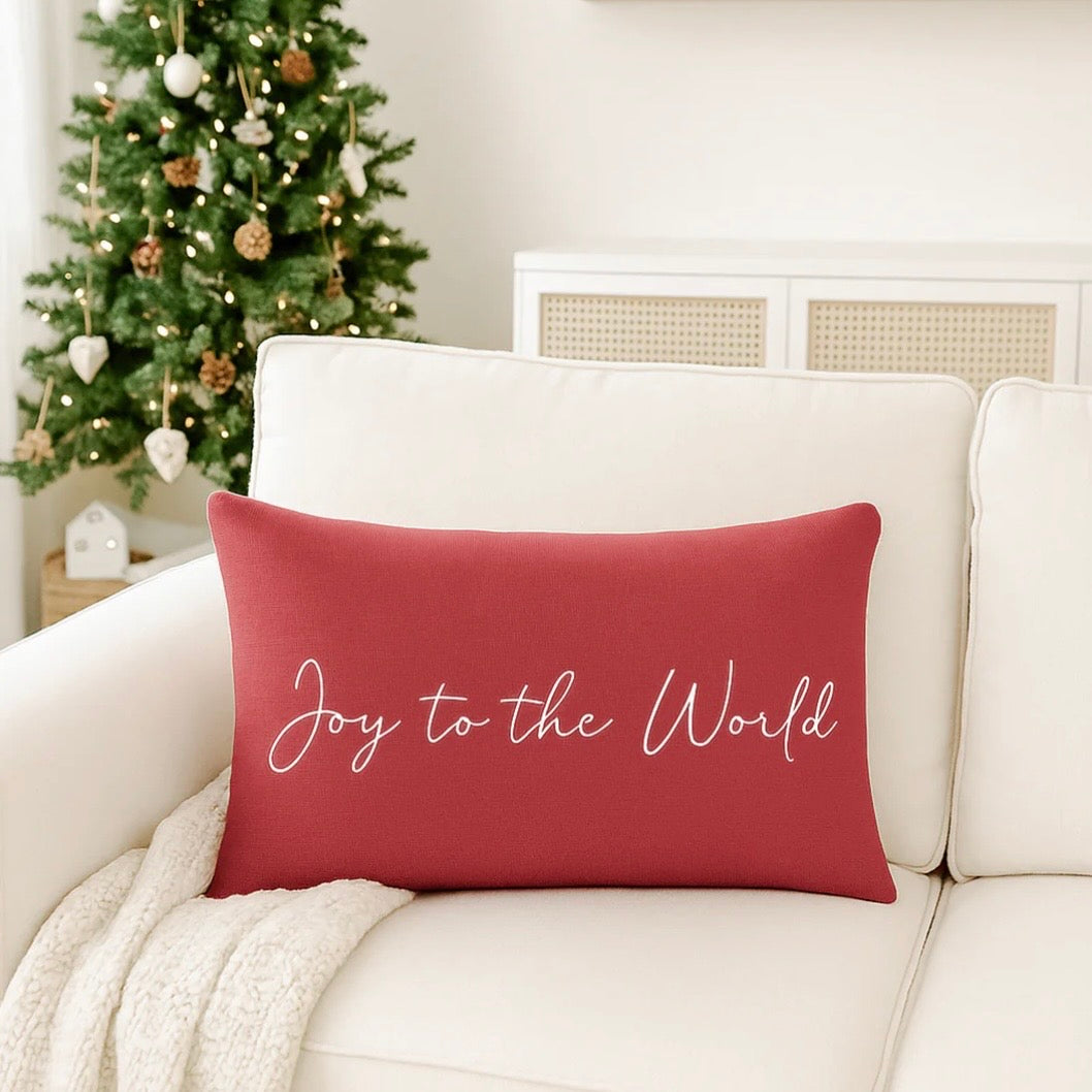 Anaya Home Joy To The World Red Linen 14 x 20 Holiday Pillow