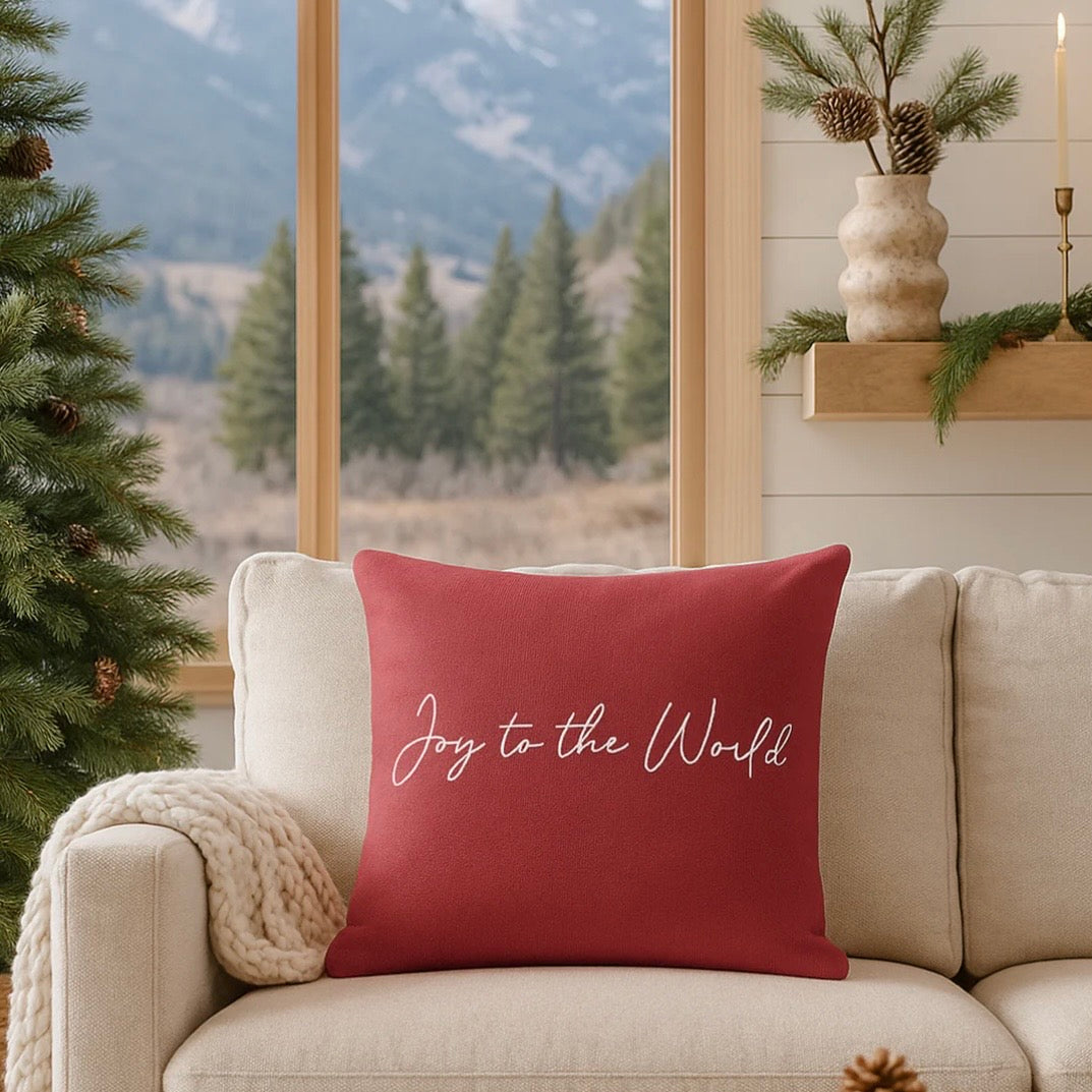 Anaya Home Joy To The World Res Linen 20 x 20 Holiday Pillow