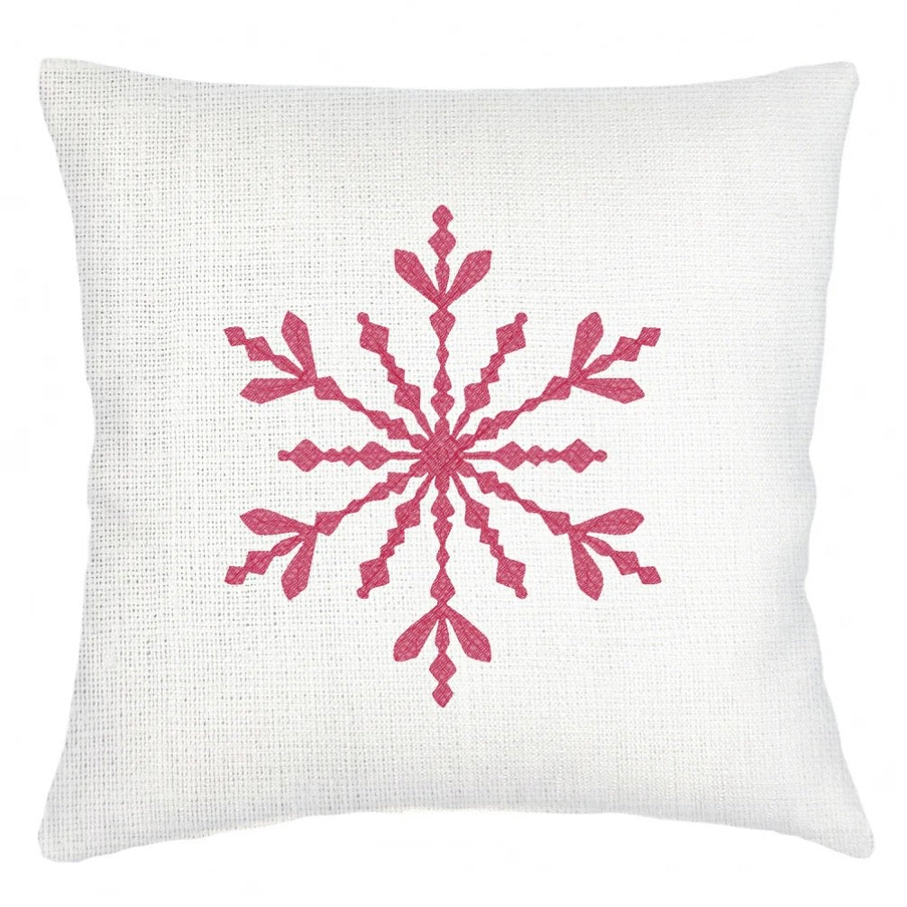 Anaya Home Winter Red Snowflake Embroidered Linen Holiday Pillow ~ 20 x 20 - Image 3