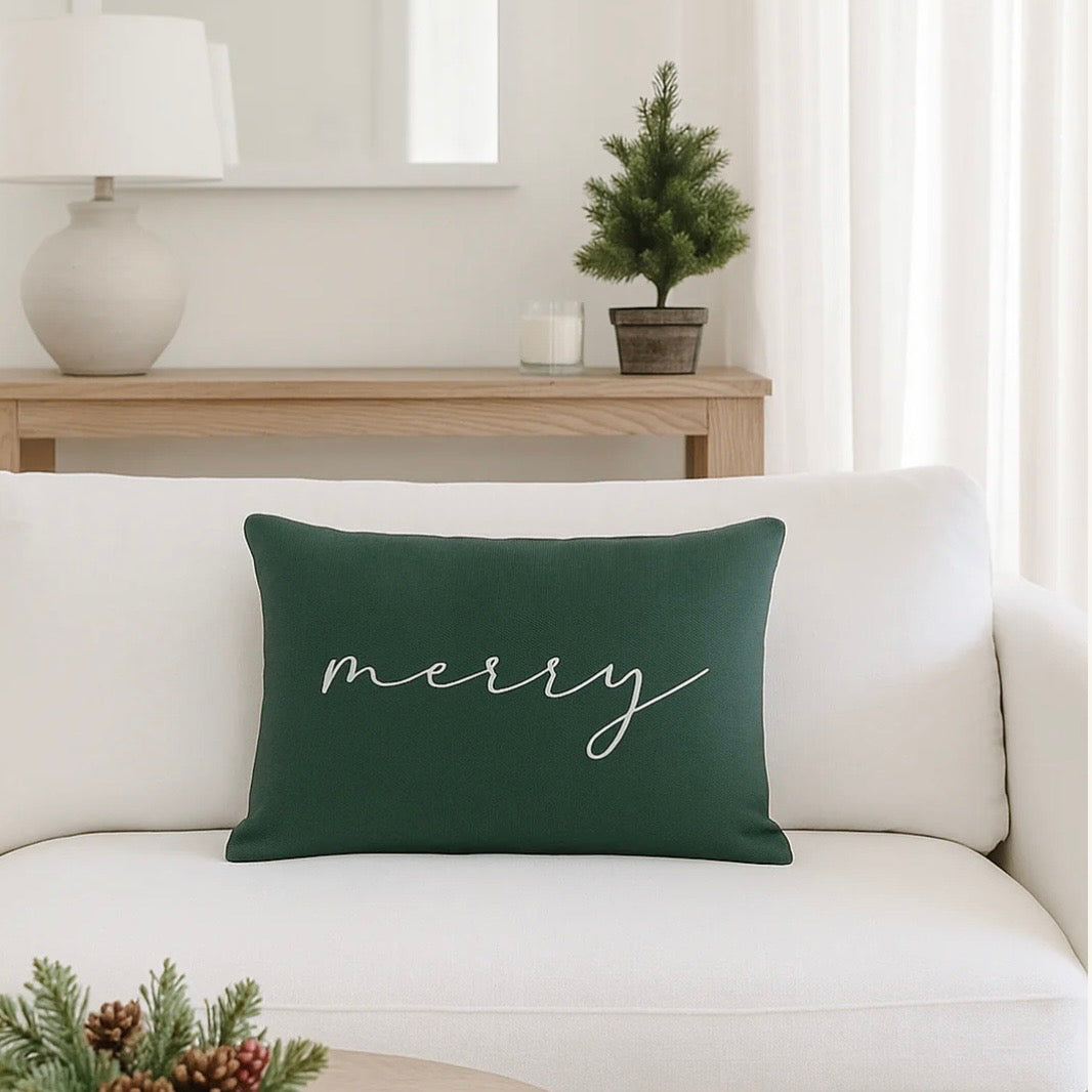 Anaya Home Merry Emerald Green Linen 14 x 20 Holiday Pillow - Image 2