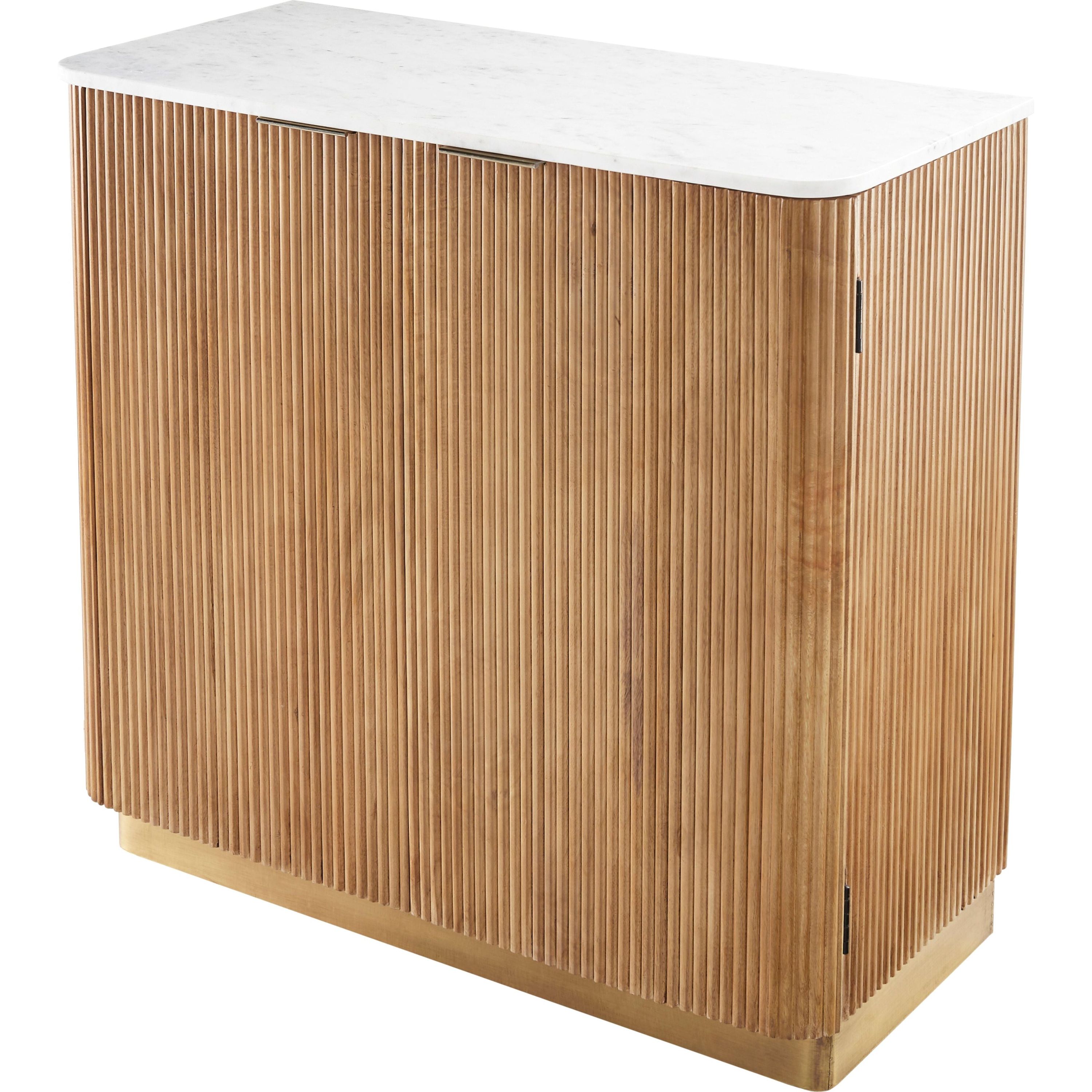Surya Nems Modern White Marble Top and Natural Mango Wood Cabinet - Image 3