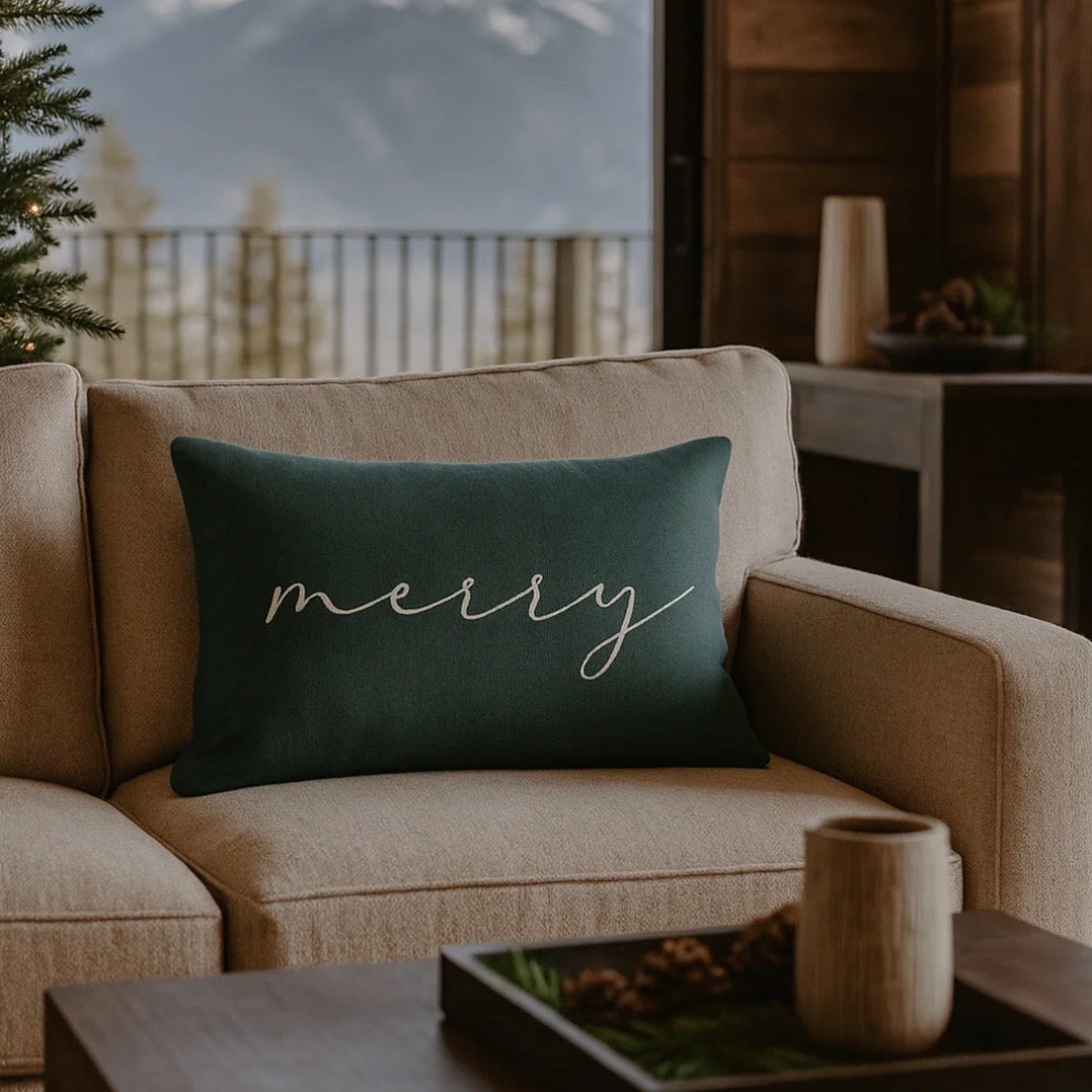 Anaya Home Merry Emerald Green Linen 14 x 20 Holiday Pillow