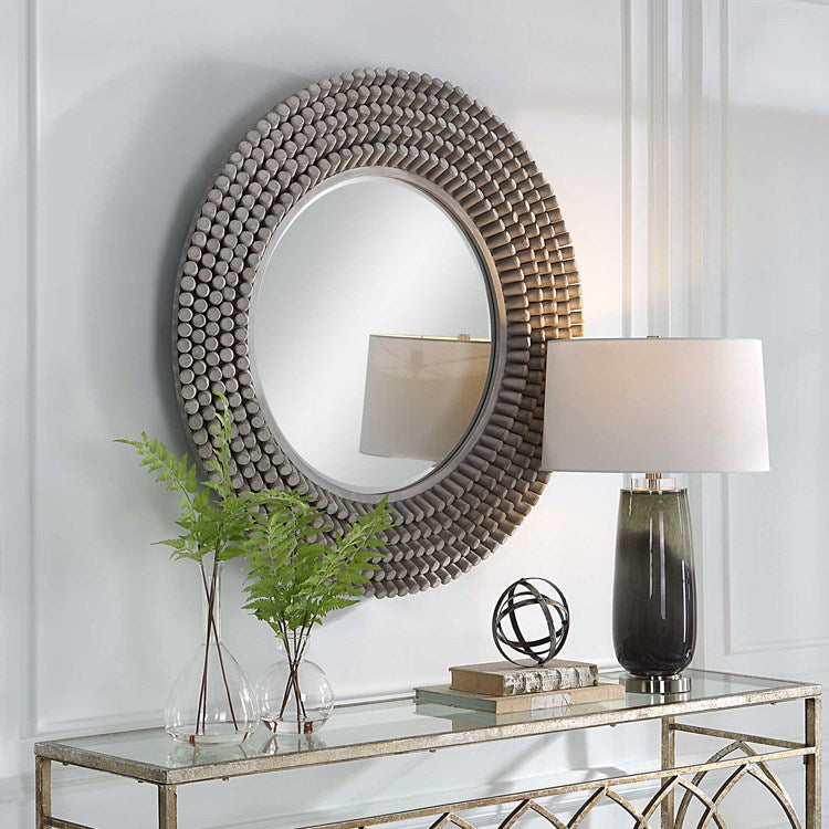 Uttermost Portside Fir Wood Gray Driftwood Finish Round Mirror - Image 3