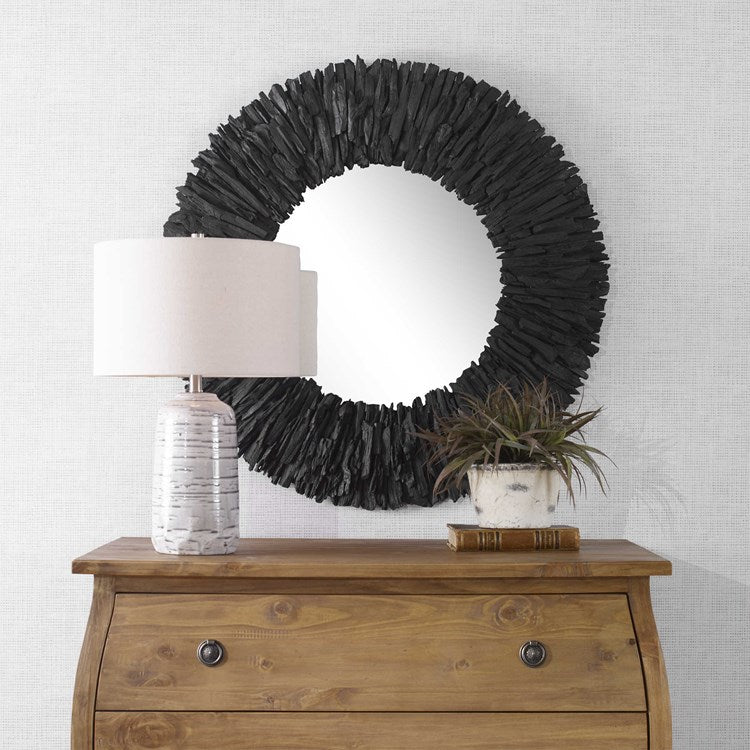 Uttermost Teak Branch Black Round Mirror - Image 1