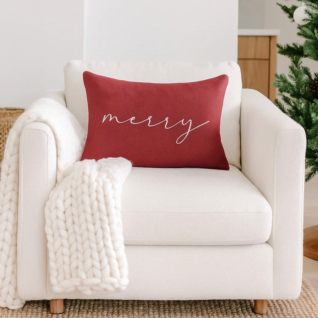 Anaya Home Merry Red Linen 14 x 20 Holiday Pillow