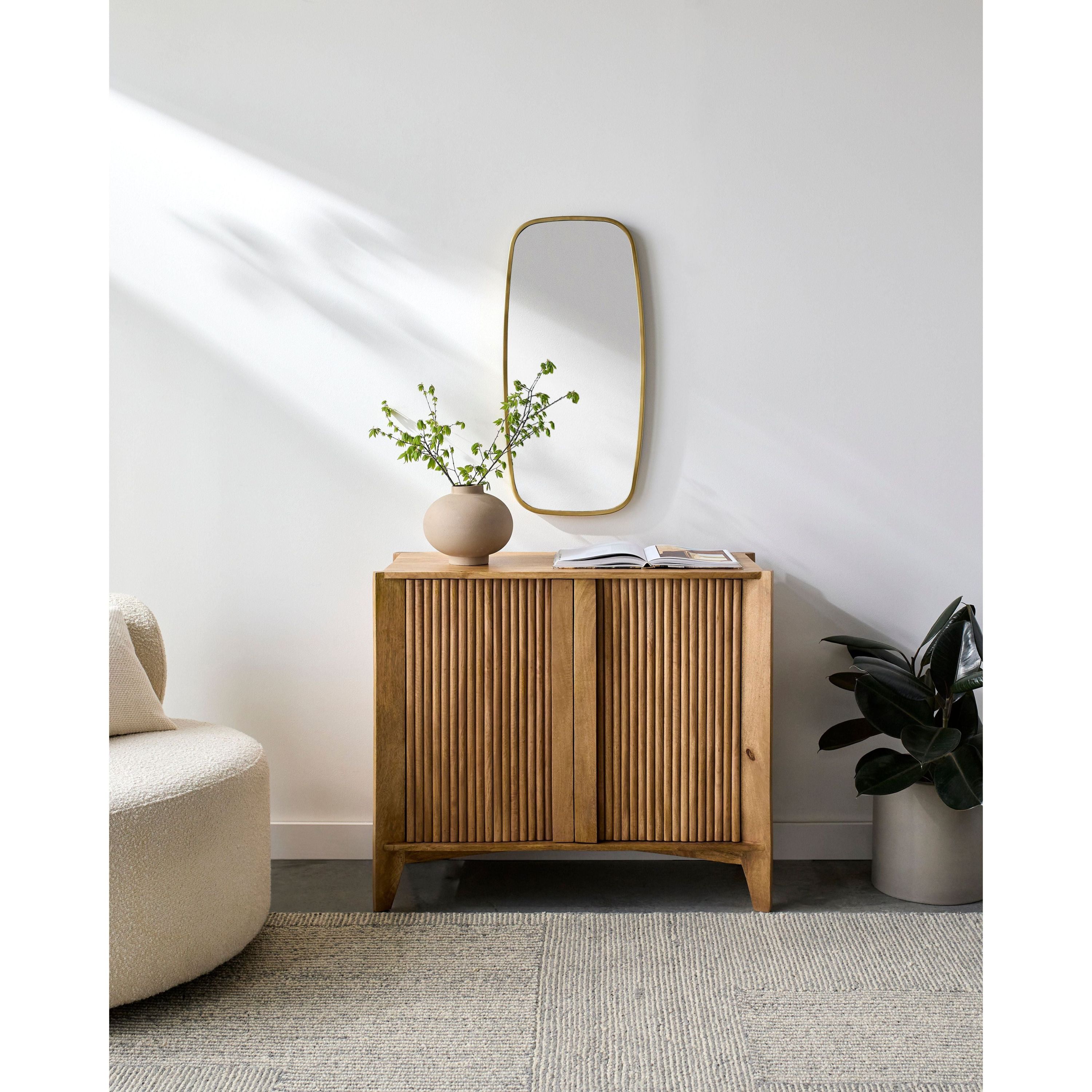 Surya Ronan Modern Natural Mango Fluted Wood Cabinet - Image 1