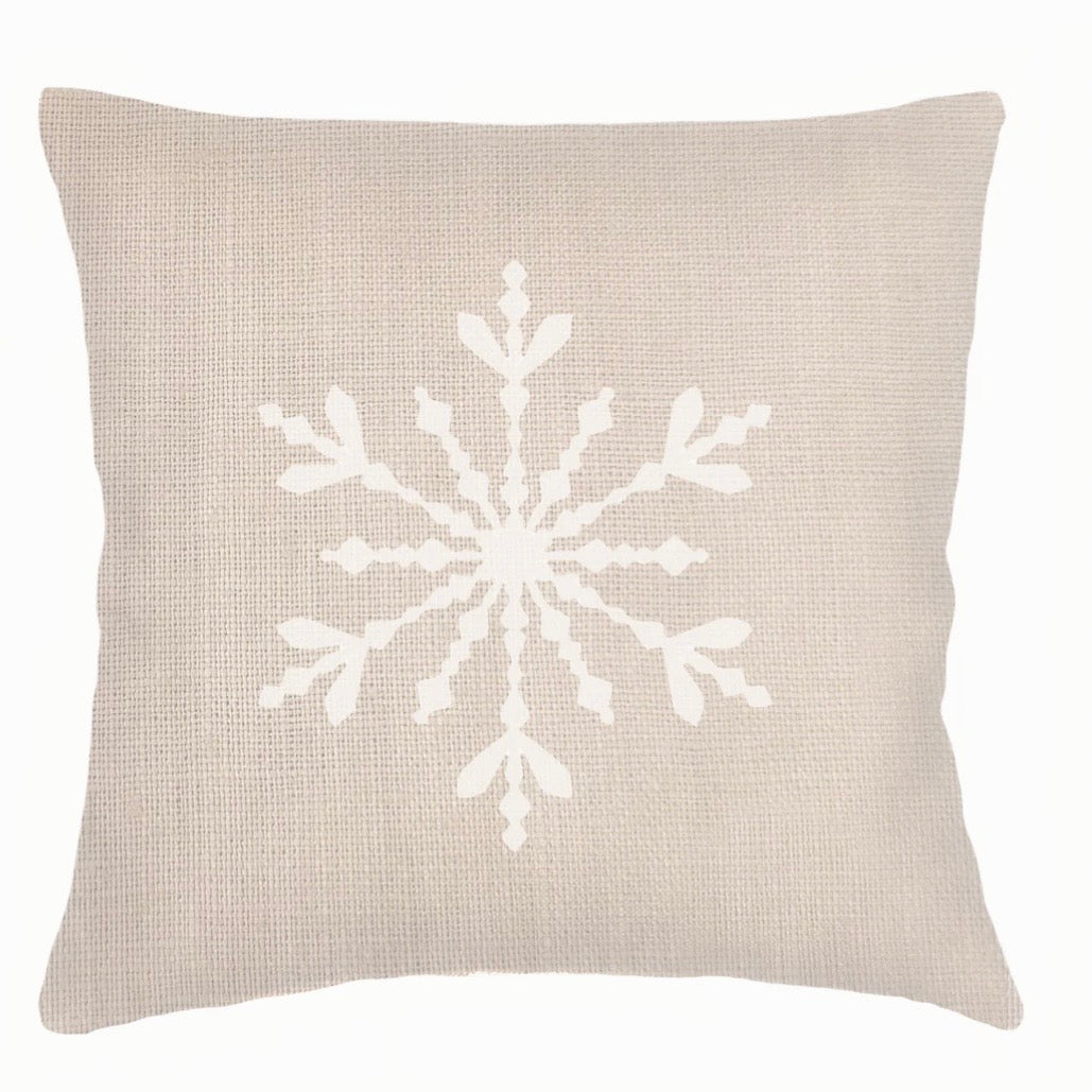 Anaya Home Winter Snowflake Embroidered Linen 20 x 20 Holiday Pillow ~ Warm Beige - Image 3