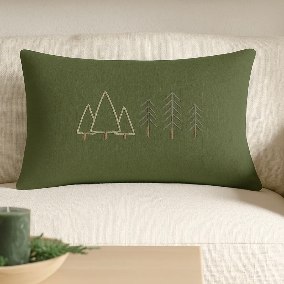 Anaya Home Tree Trio Spruce Green Linen 14 x 20 Holiday Pillow