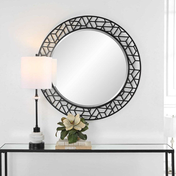 Uttermost Mosiac Black Round Mirror - Image 1