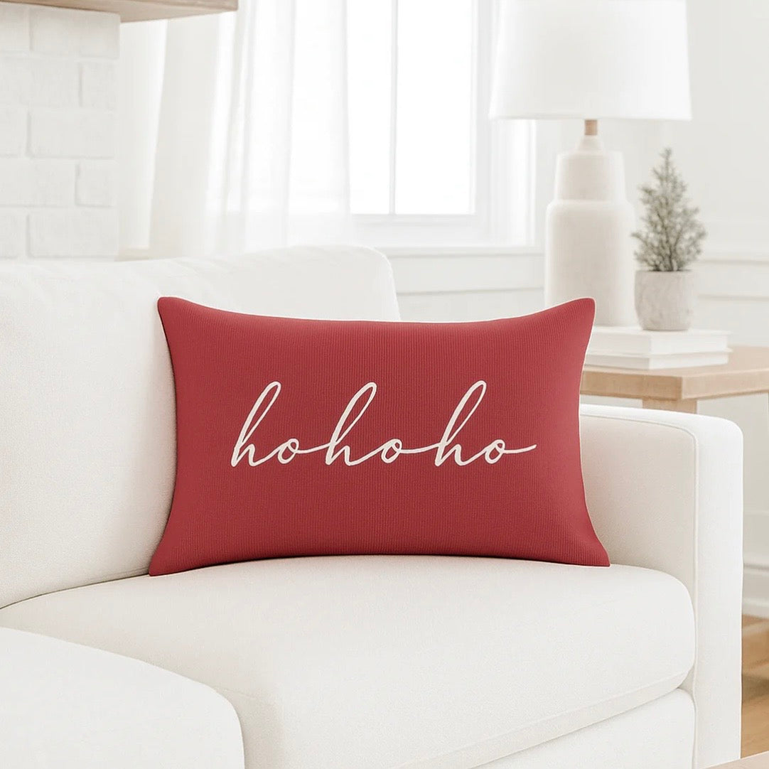 Anaya Home Ho Ho Ho Red Linen 14 x 20 Holiday Pillow - Image 3