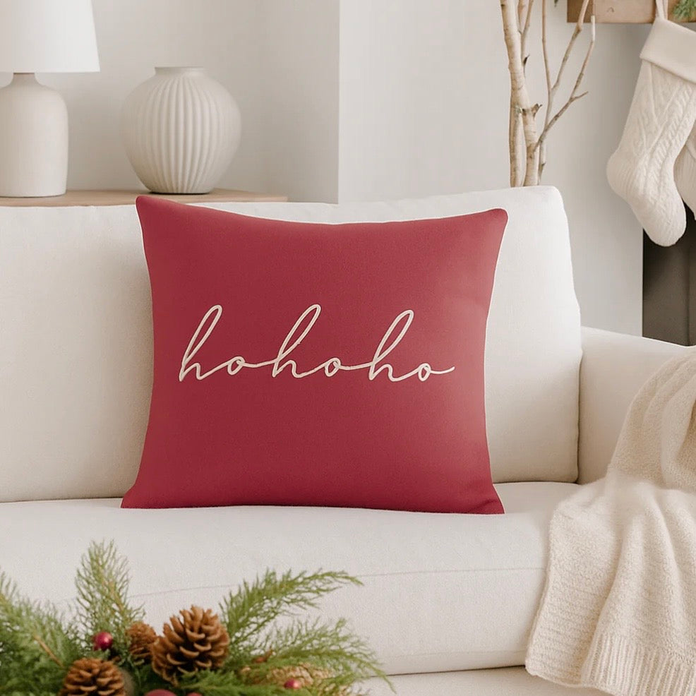 Anaya Home Ho Ho Ho Red Linen 20 x 20 Holiday Pillow - Image 2