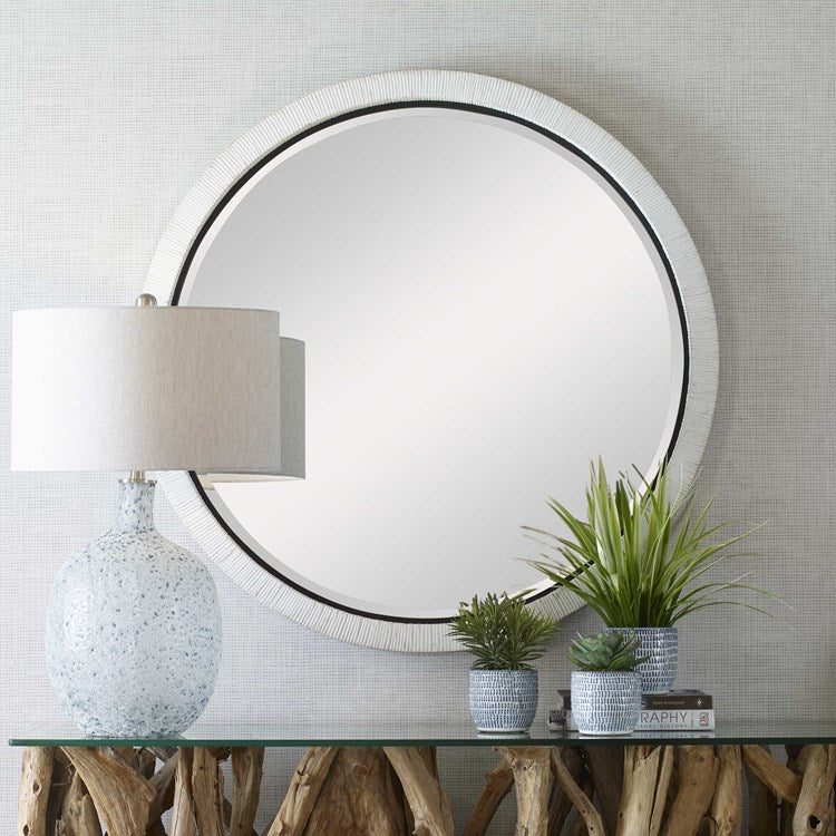 Uttermost Granada Whitewash Rattan Wrapped Round Mirror - Image 3