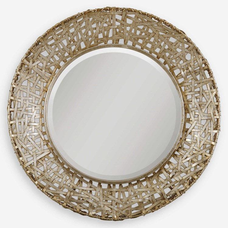 Uttermost Alita Antiqued Silver Champagne Metal Round Mirror - Image 1