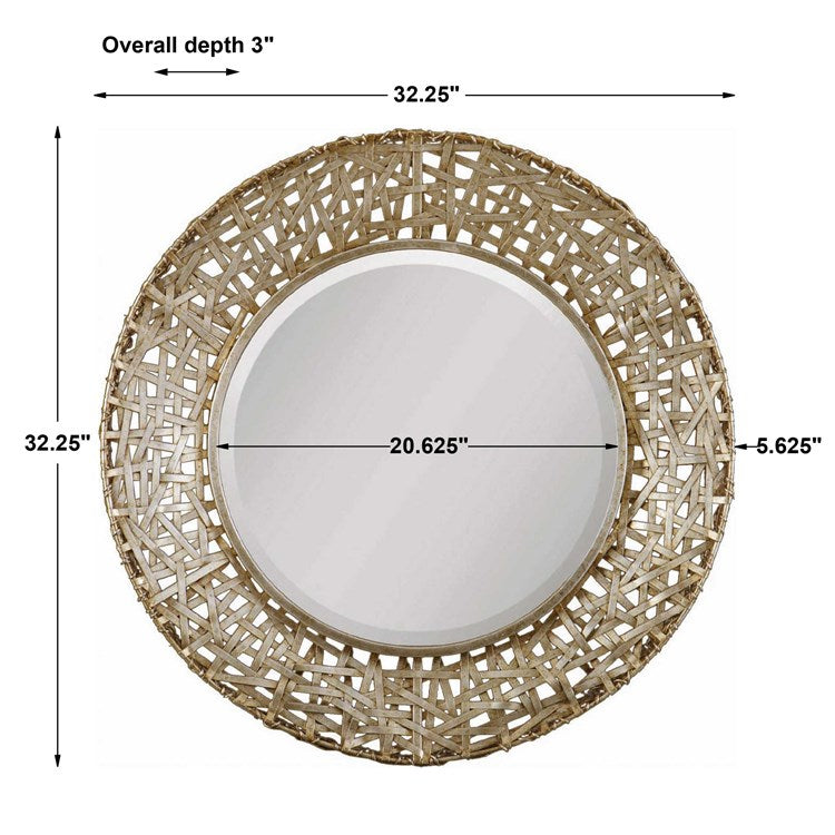 Uttermost Alita Antiqued Silver Champagne Metal Round Mirror - Image 3