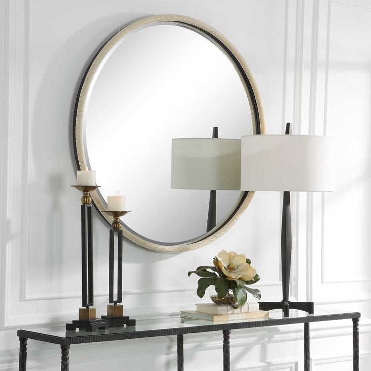 Uttermost Ranchero White Braided Rope Round Mirror - Image 1