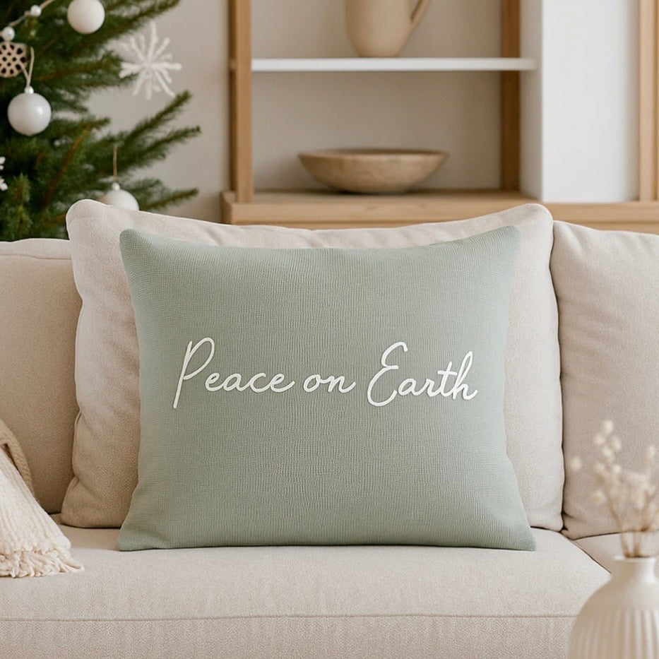 Anaya Home Peace On Earth Linen 20 x 20 Holiday Pillow ~ Sage Green - Image 3