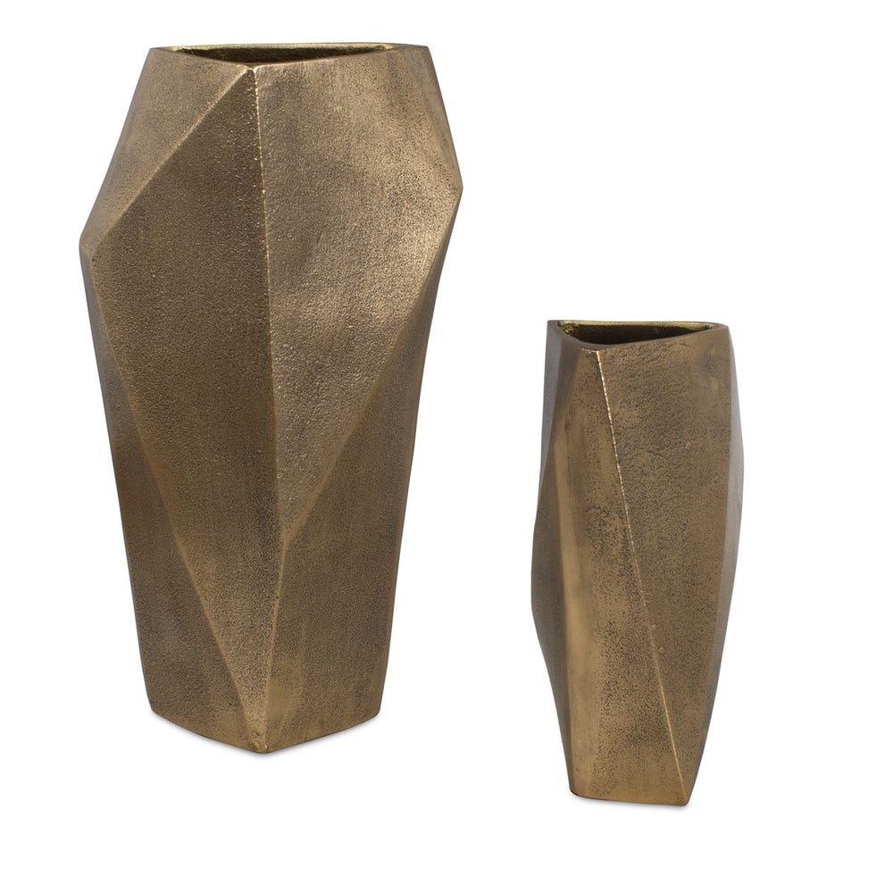 Uttermost GeoForm Antique Brass Finish Indoor-Outdoor Vases ~ Set Of 2 - Image 2
